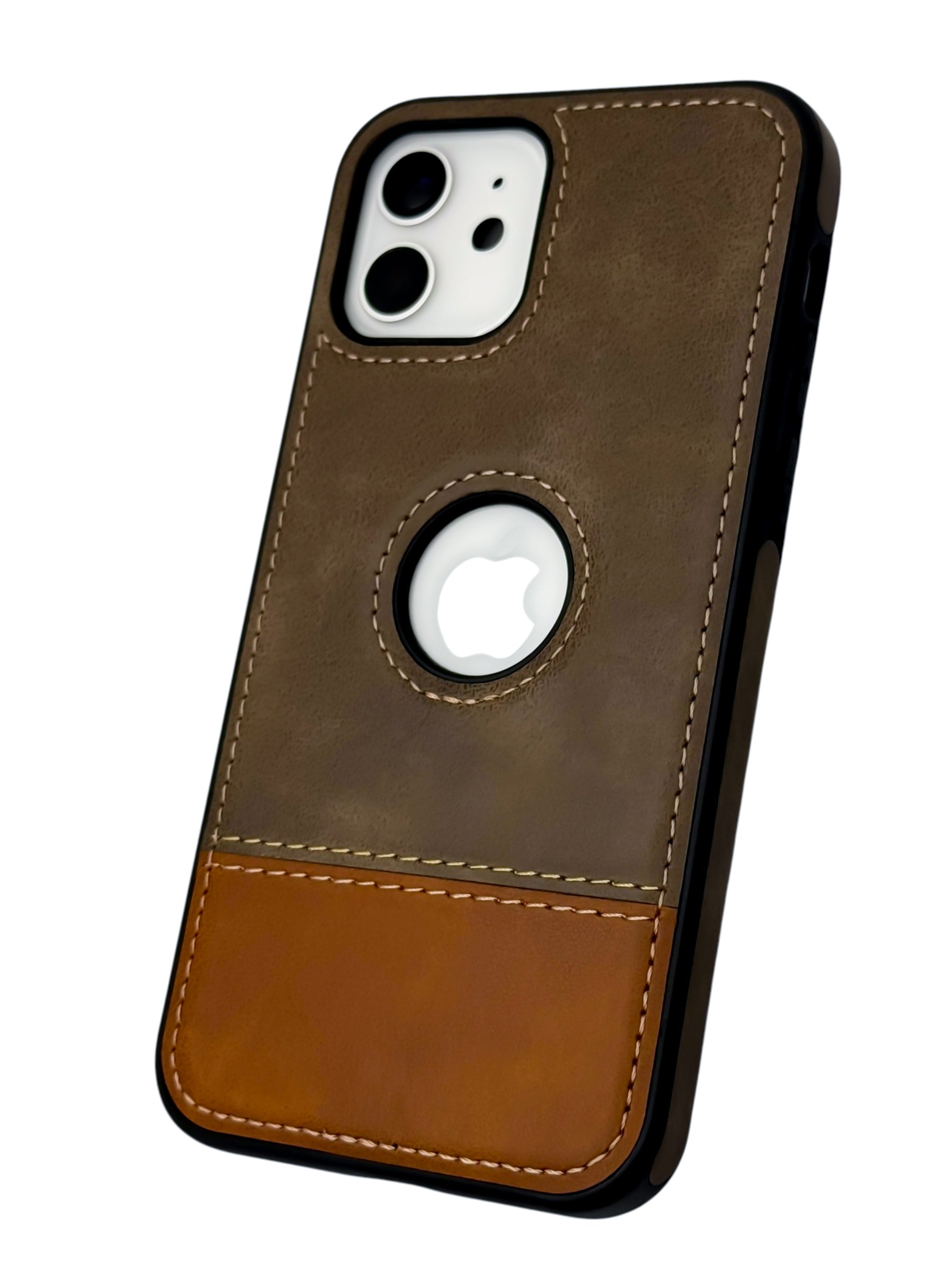 Funda Para iPhone 12 (6.1) Y 12 Pro (6.1) diseño piel bicolor color cafe