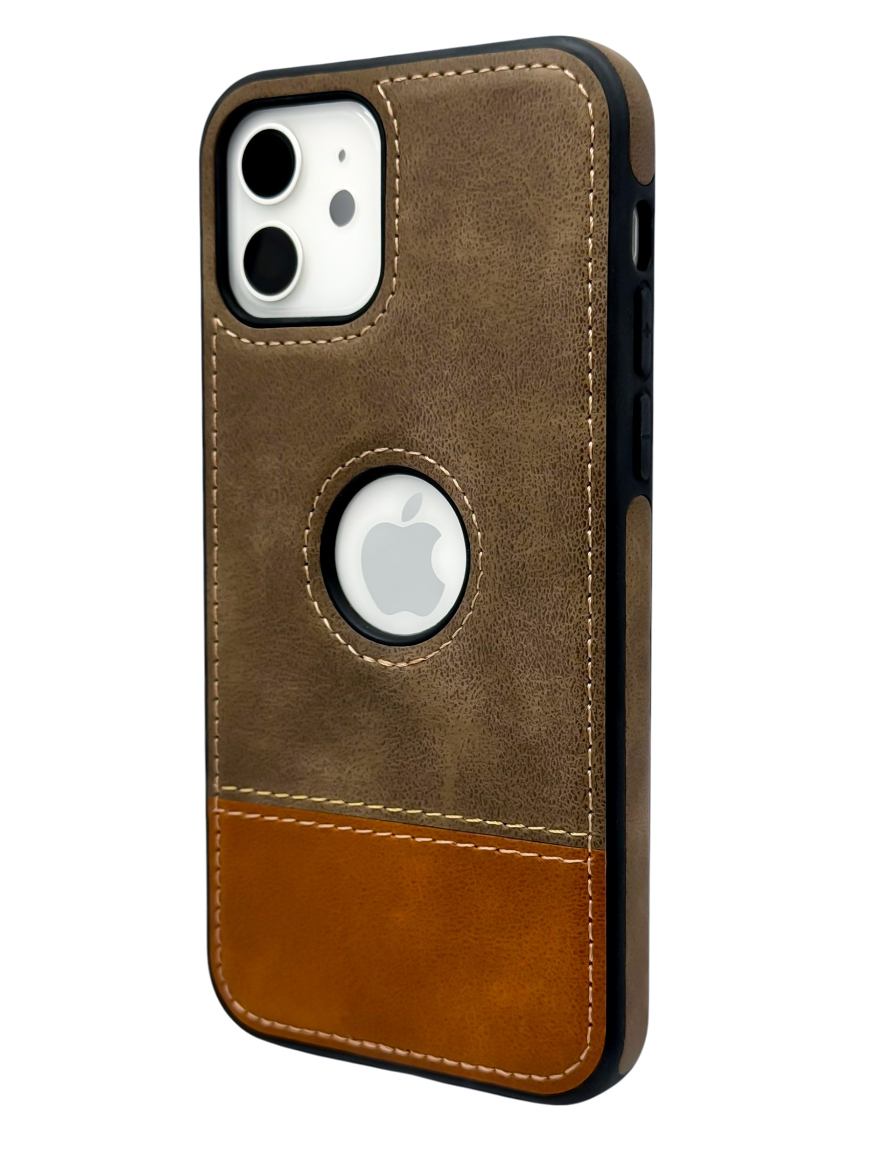 Funda Para iPhone 12 (6.1) Y 12 Pro (6.1) diseño piel bicolor color cafe