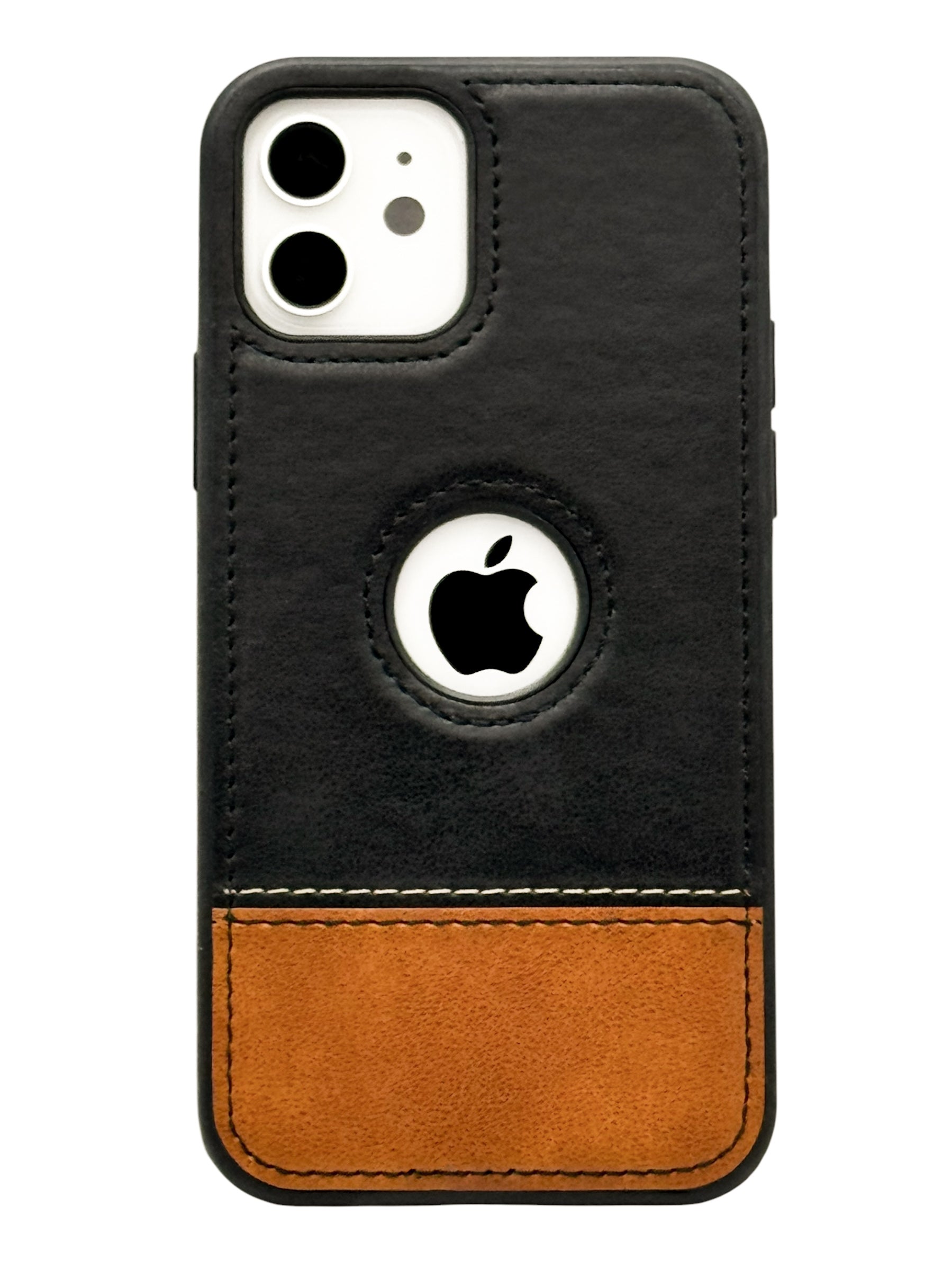 Funda Para iPhone 12 (6.1) Y 12 Pro (6.1) diseño piel bicolor color negro con café