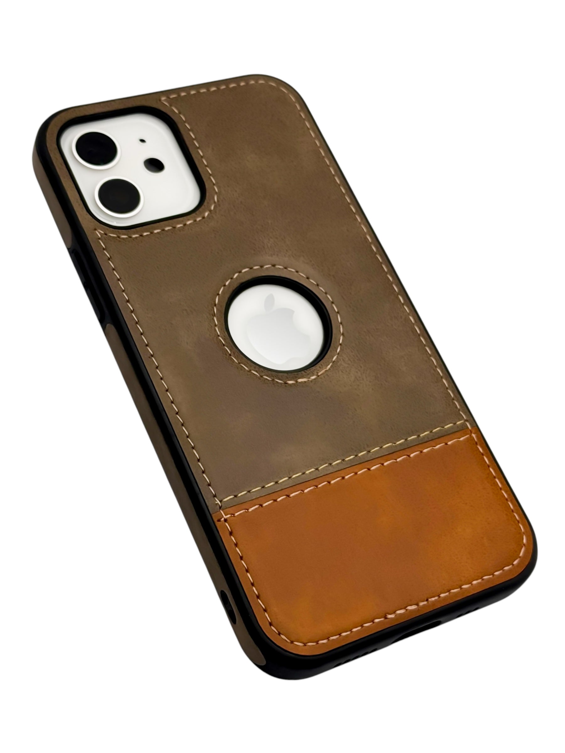 Funda Para iPhone 12 (6.1) Y 12 Pro (6.1) diseño piel bicolor color cafe