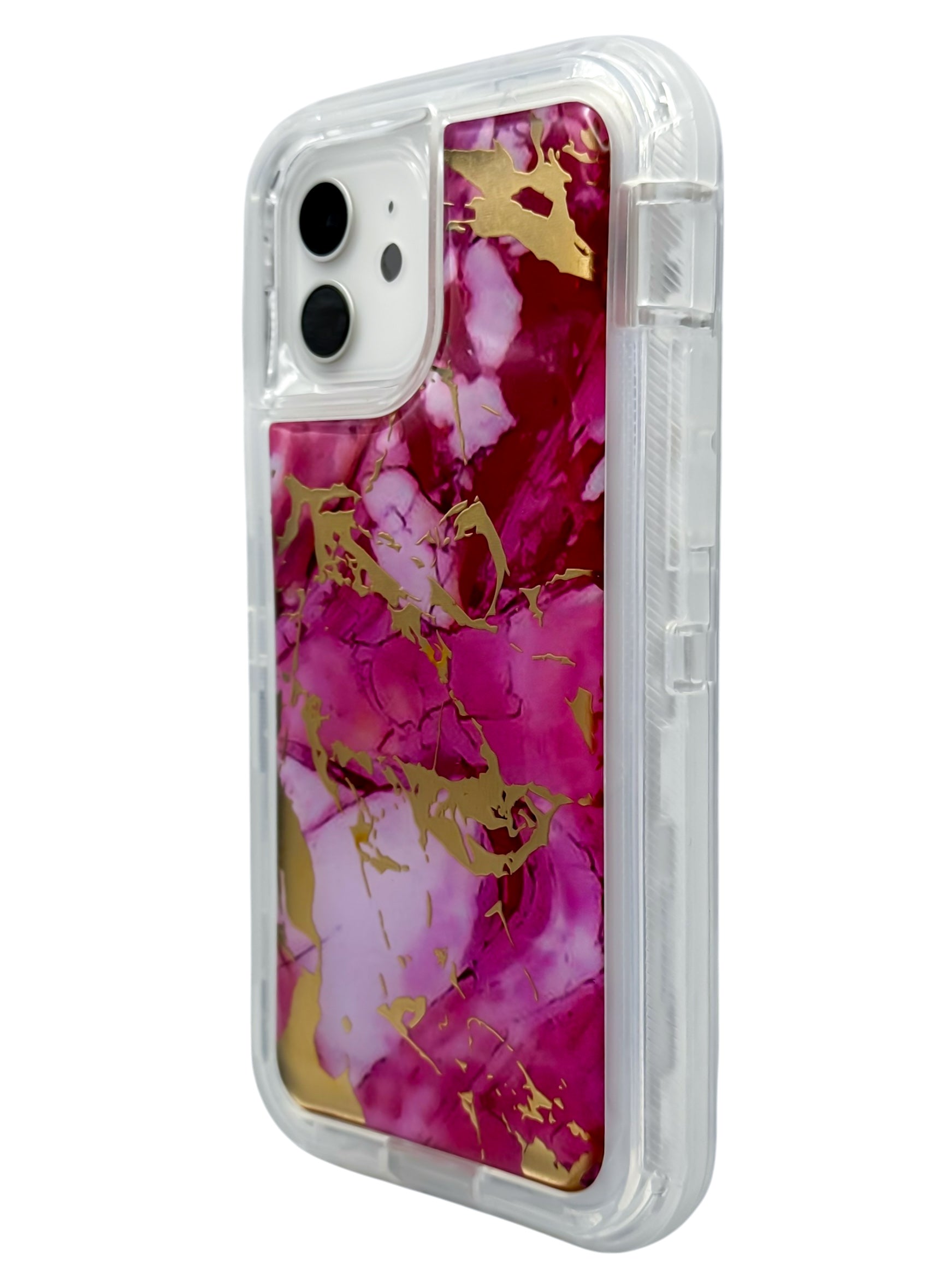 Funda Para iPhone 12 (6.1) Y 12 Pro (6.1) uso rudo extremo 3 en 1 diseño marmol color Rosa