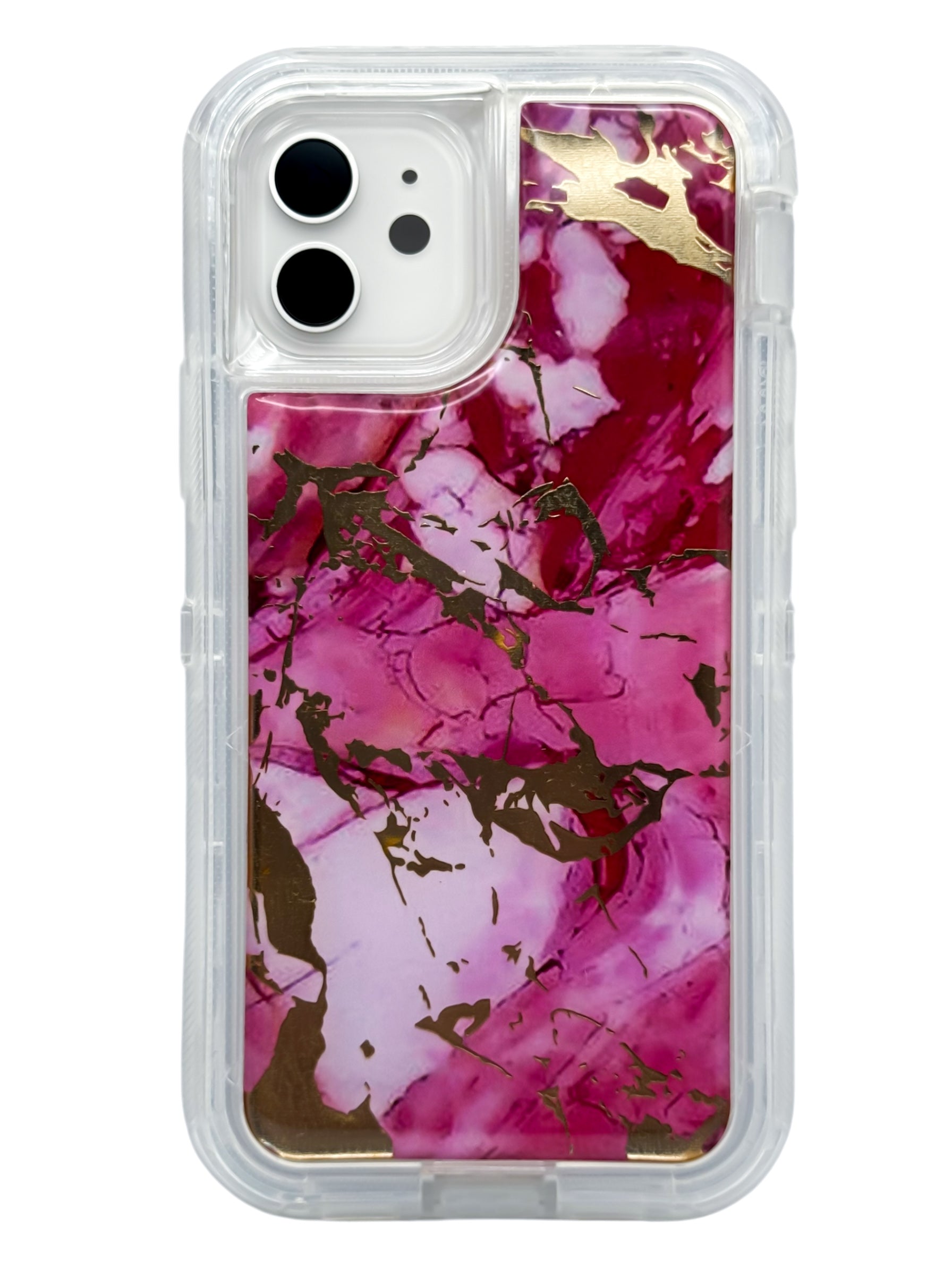 Funda Para iPhone 12 (6.1) Y 12 Pro (6.1) uso rudo extremo 3 en 1 diseño marmol color Rosa