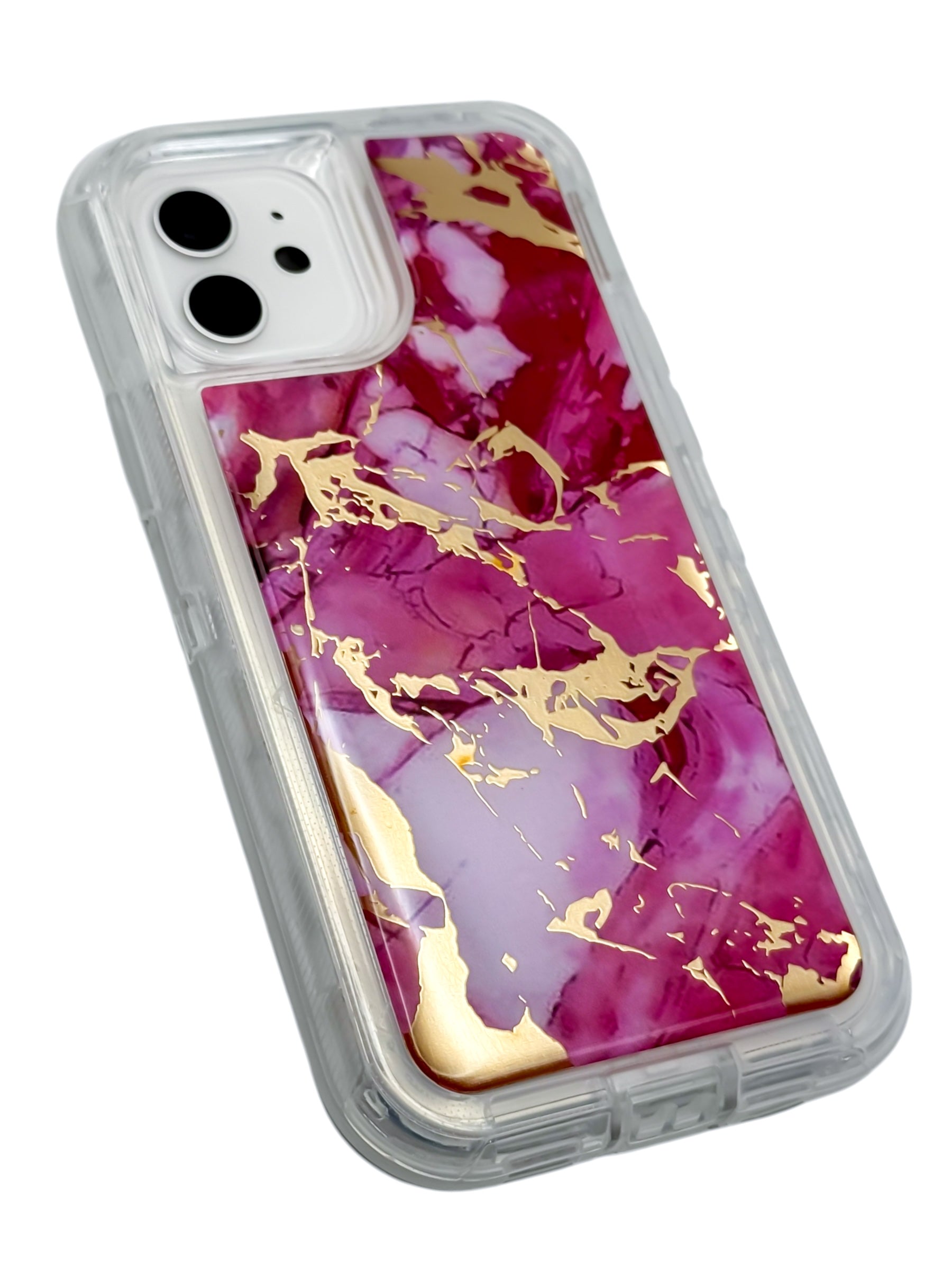 Funda Para iPhone 12 (6.1) Y 12 Pro (6.1) uso rudo extremo 3 en 1 diseño marmol color Rosa