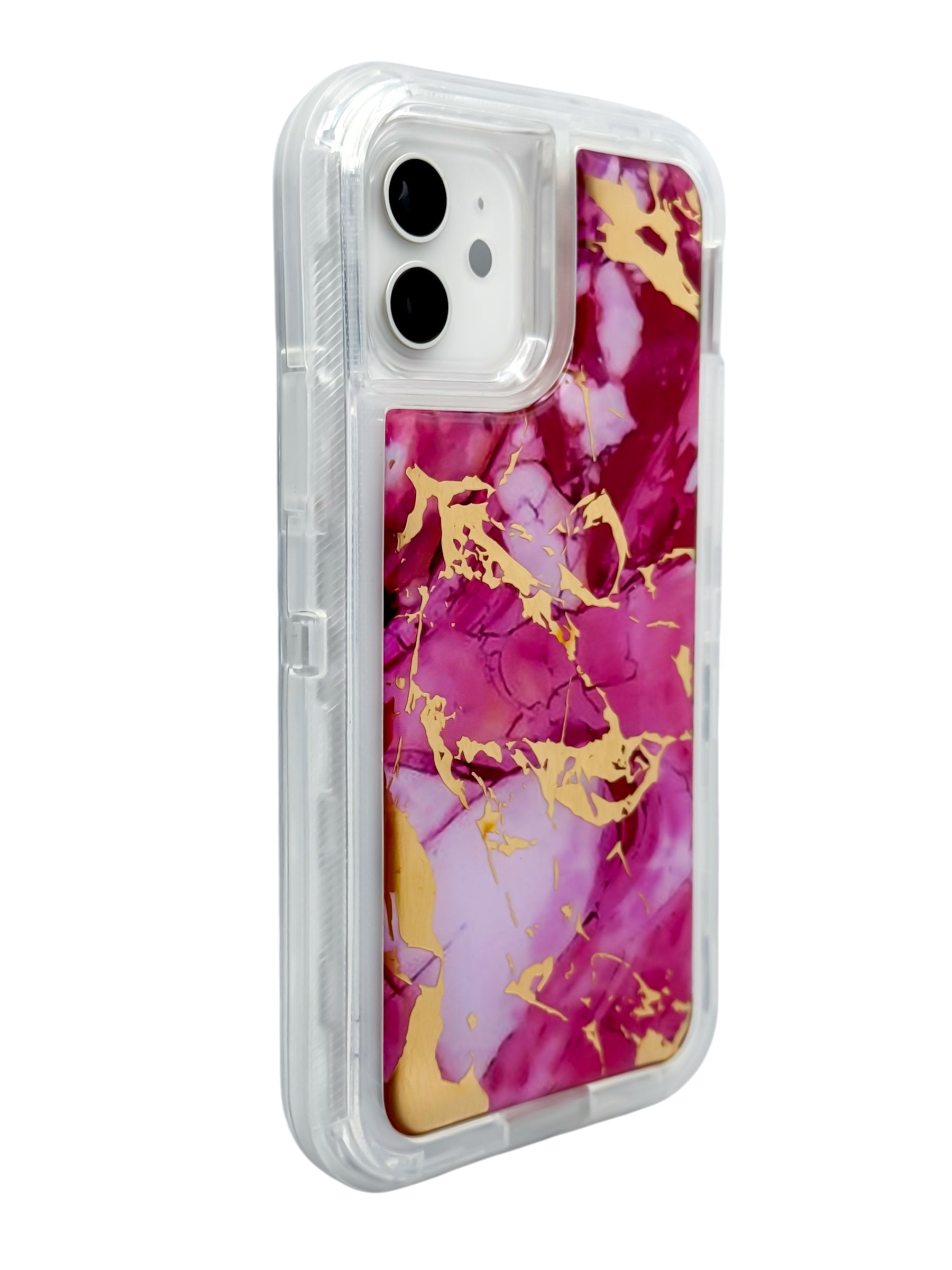 Funda Para iPhone 12 (6.1) Y 12 Pro (6.1) uso rudo extremo 3 en 1 diseño marmol color Rosa