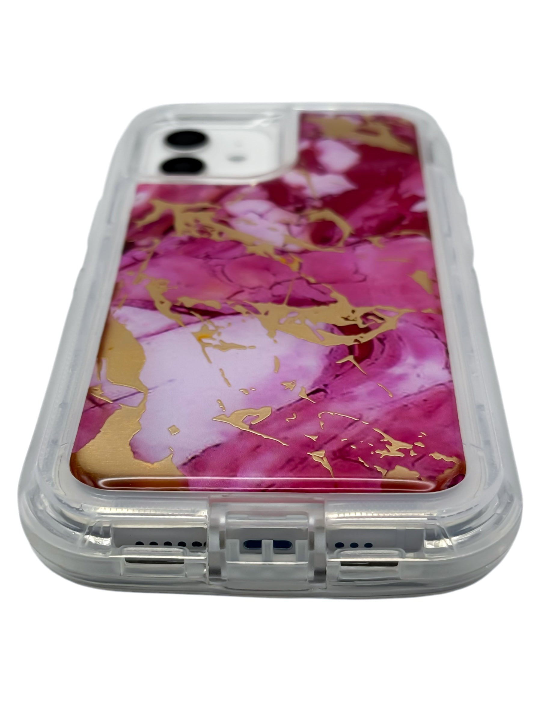 Funda Para iPhone 12 (6.1) Y 12 Pro (6.1) uso rudo extremo 3 en 1 diseño marmol color Rosa