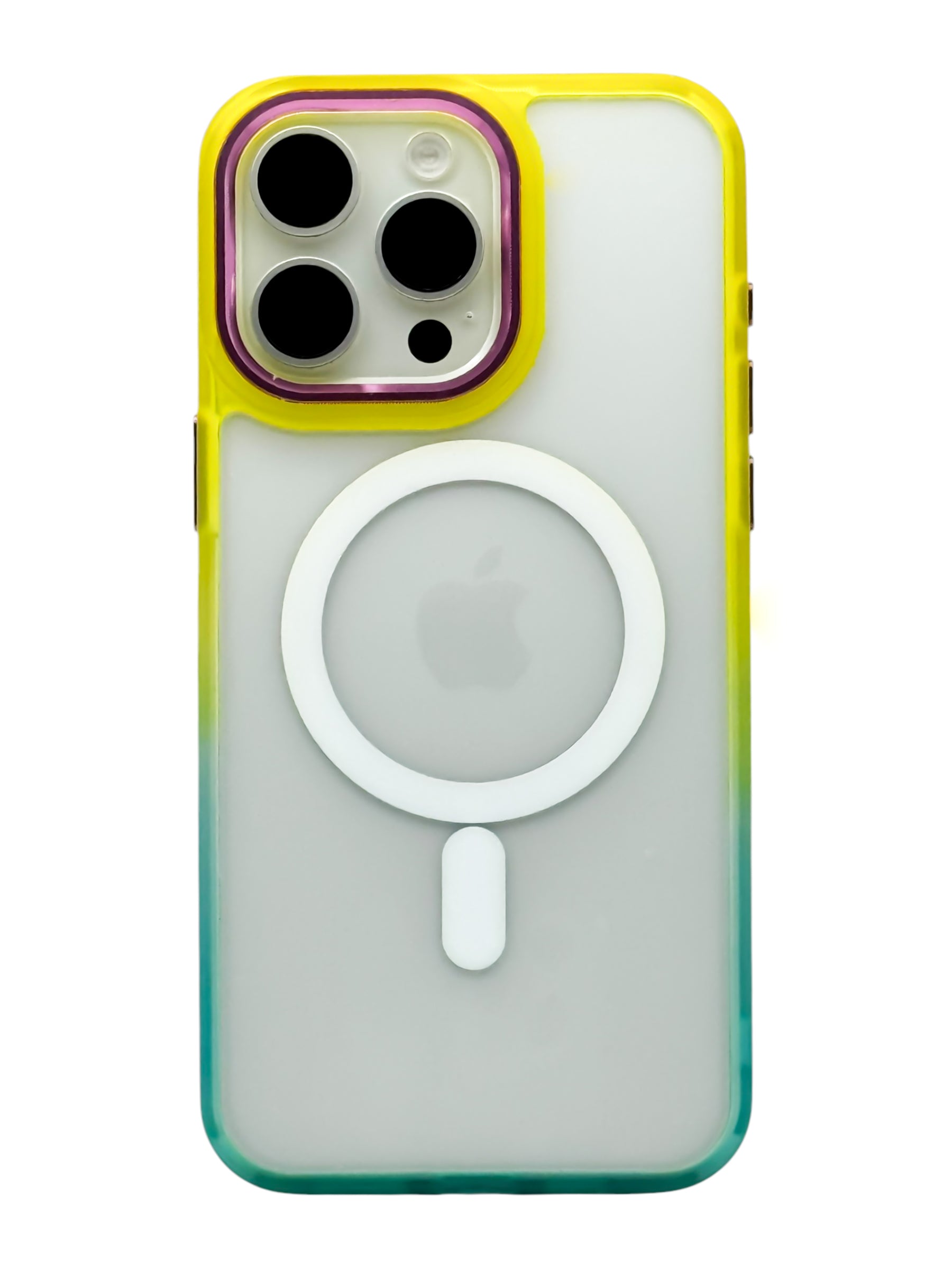 Funda Para iPhone 15 Pro Max Rigida transparente bicolor Compatible Con Magsafe Color amarillo con azul