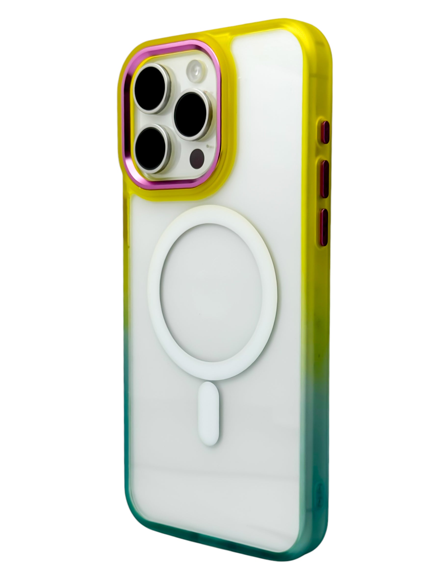 Funda Para iPhone 15 Pro Max Rigida transparente bicolor Compatible Con Magsafe Color amarillo con azul