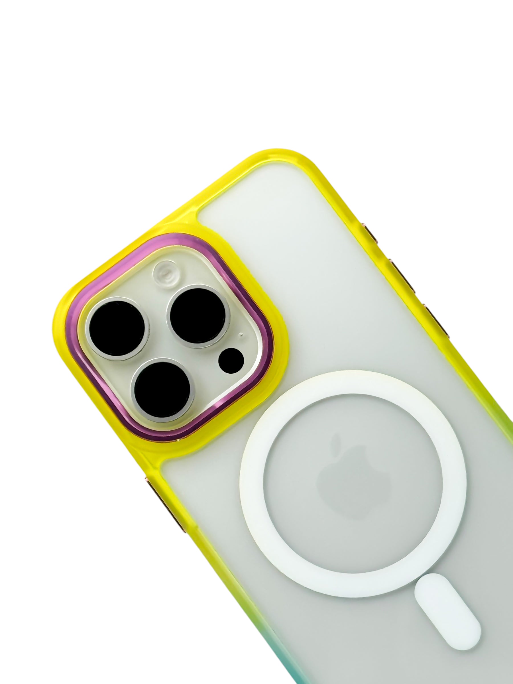 Funda Para iPhone 15 Pro Max Rigida transparente bicolor Compatible Con Magsafe Color amarillo con azul