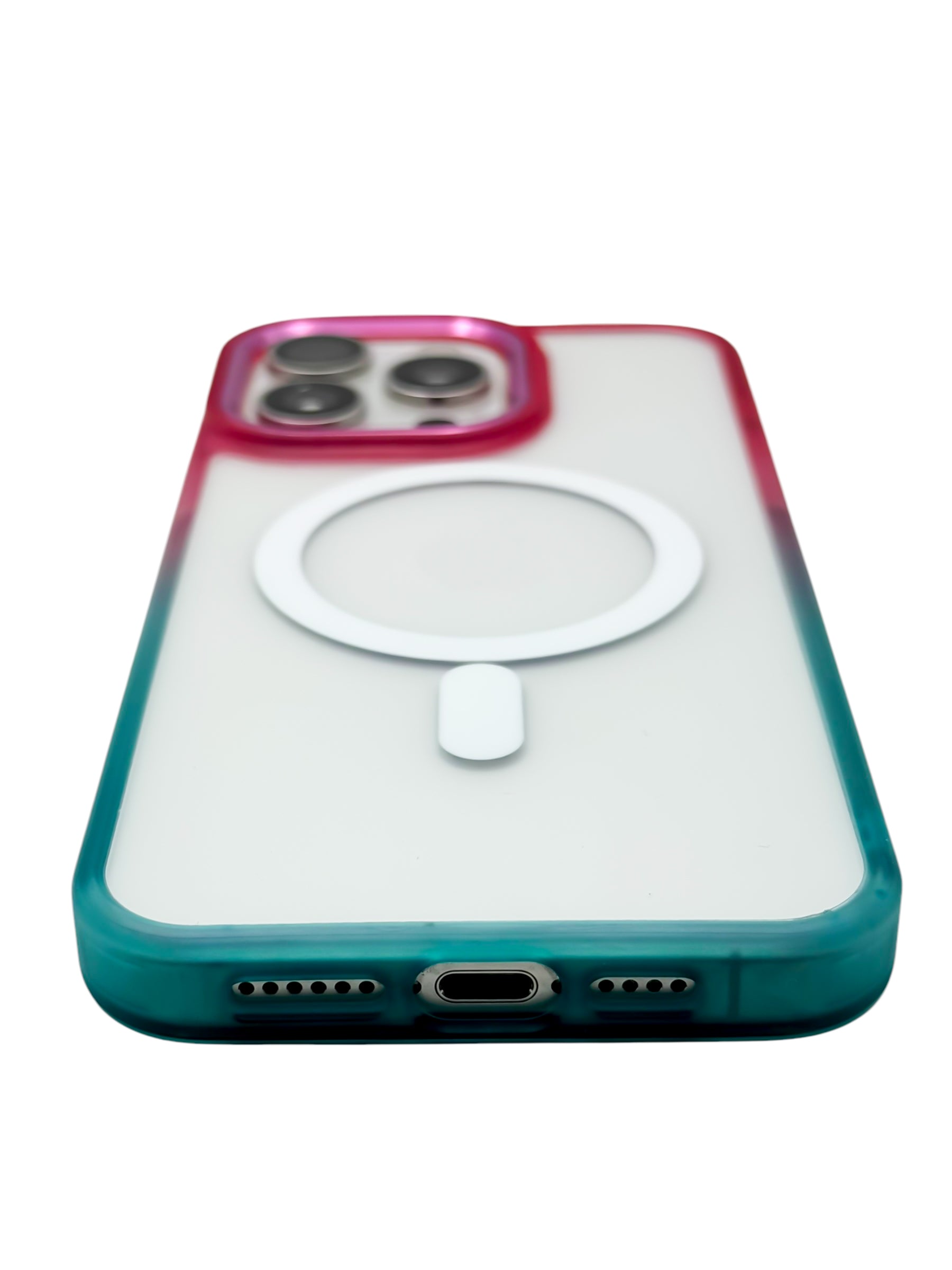 Funda Para iPhone 15 Pro Max Rigida transparente bicolor Compatible Con Magsafe Color Rosa con Azul (Copia)