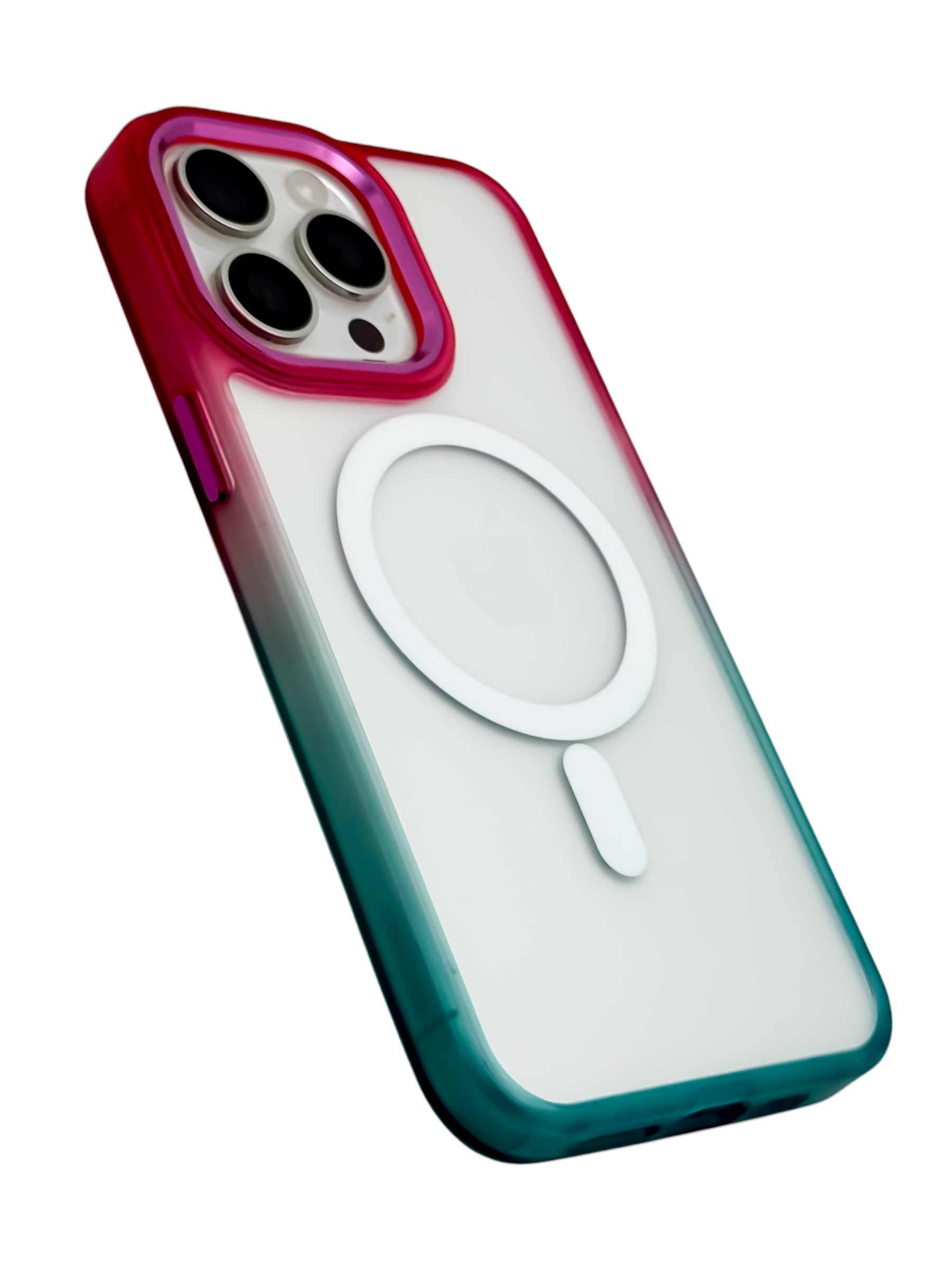 Funda Para iPhone 15 Pro Max Rigida transparente bicolor Compatible Con Magsafe Color Rosa con Azul (Copia)