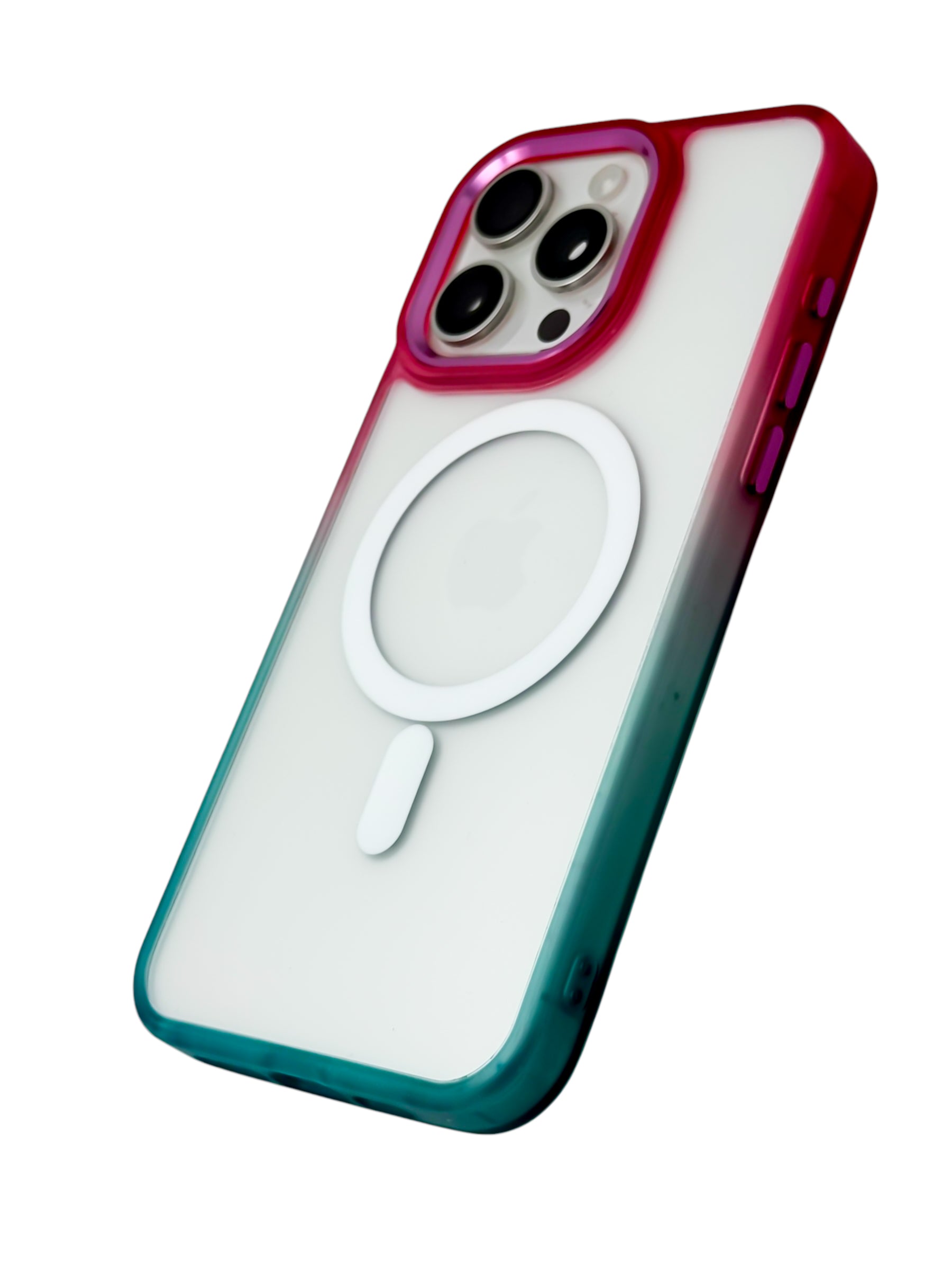 Funda Para iPhone 15 Pro Max Rigida transparente bicolor Compatible Con Magsafe Color Rosa con Azul (Copia)