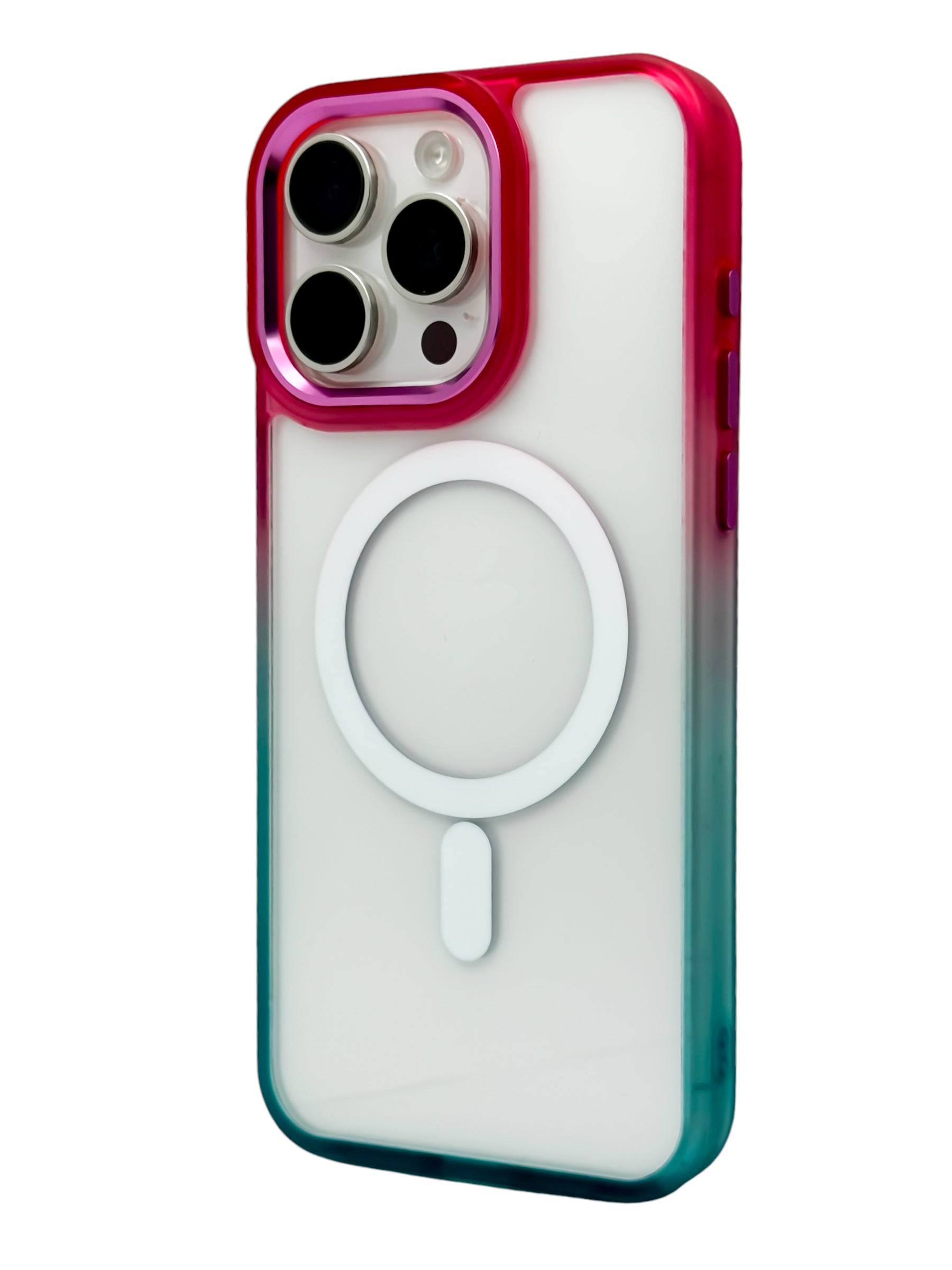 Funda Para iPhone 15 Pro Max Rigida transparente bicolor Compatible Con Magsafe Color Rosa con Azul (Copia)