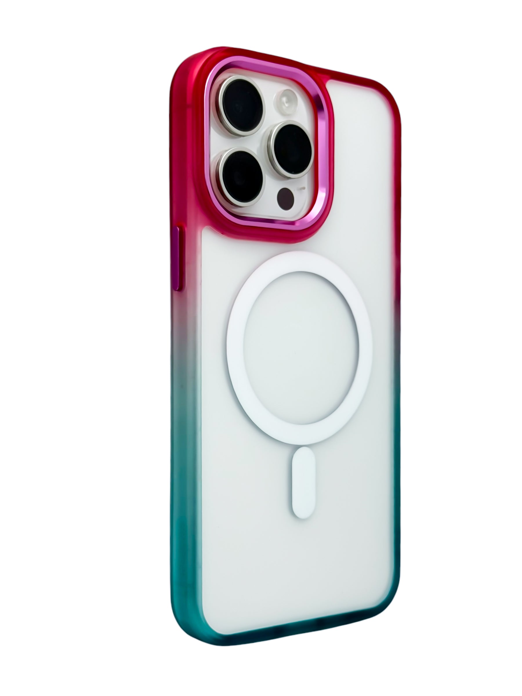 Funda Para iPhone 15 Pro Max Rigida transparente bicolor Compatible Con Magsafe Color Rosa con Azul (Copia)