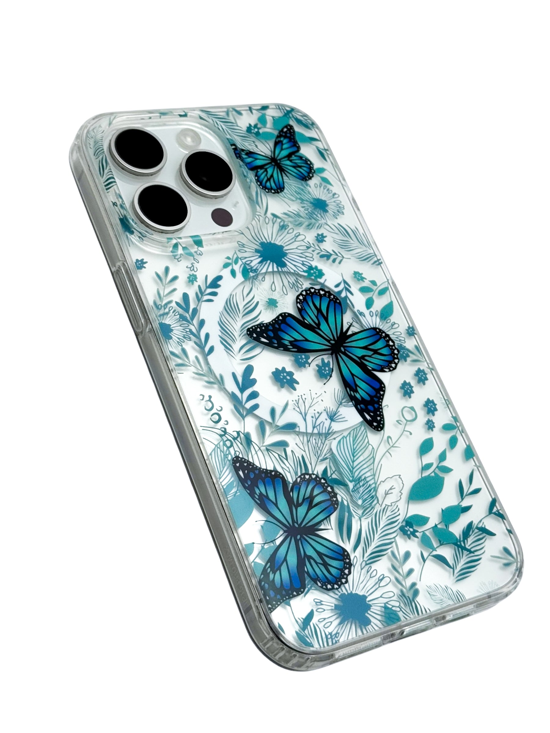 Funda para iPhone 15 pro normal con Magsafe diseño Mariposas azules