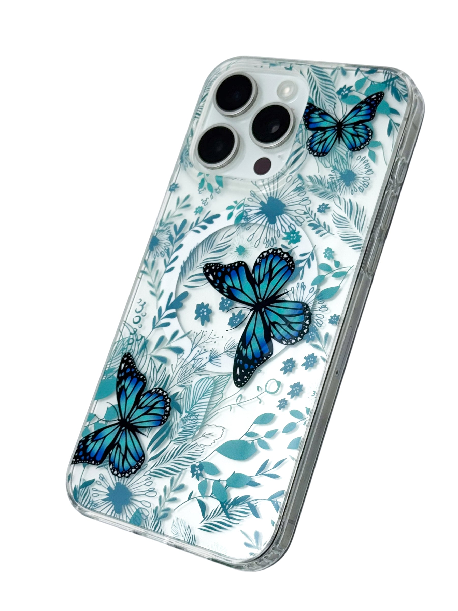 Funda para iPhone 15 pro normal con Magsafe diseño Mariposas azules