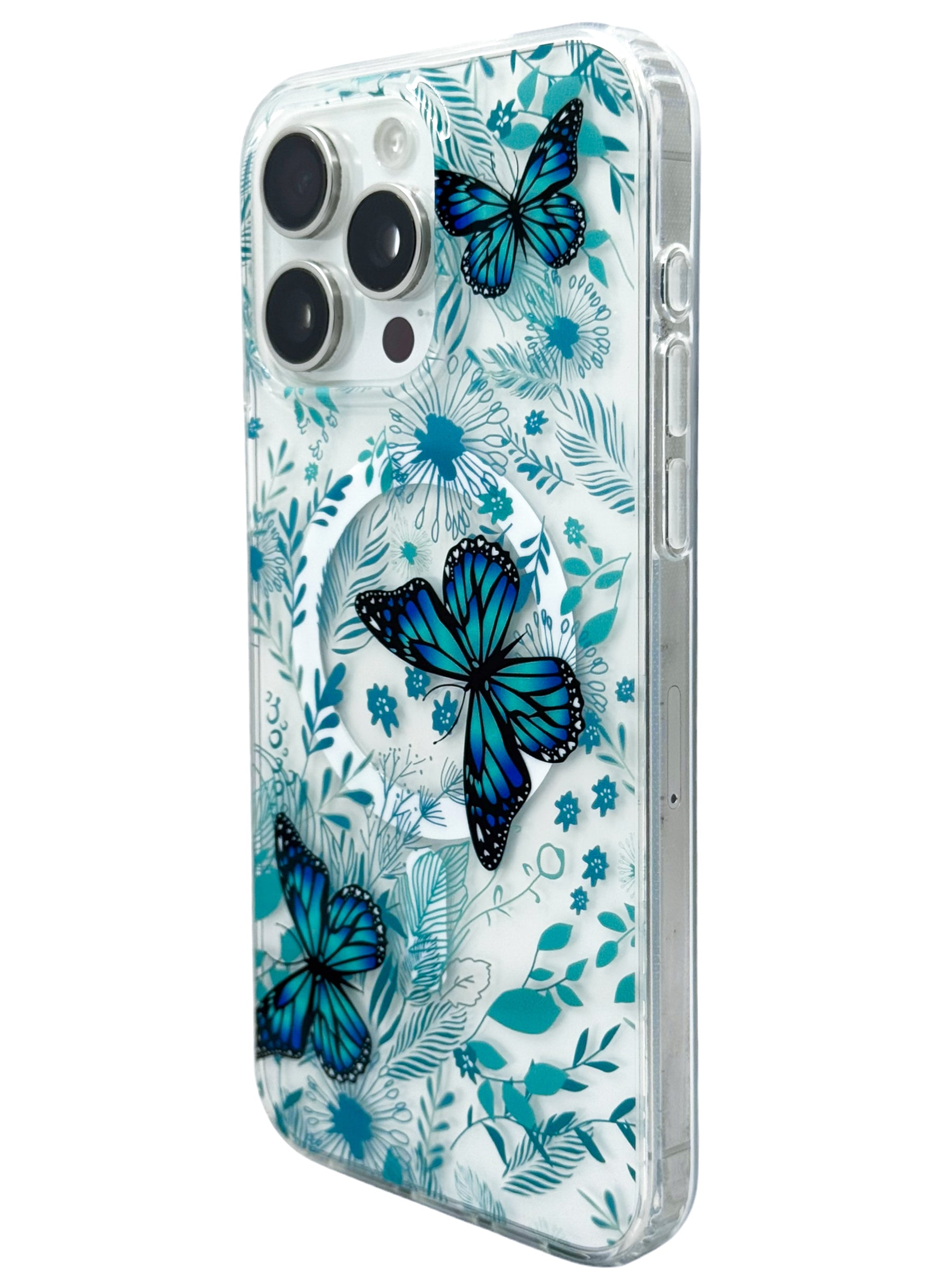 Funda para iPhone 15 pro normal con Magsafe diseño Mariposas azules