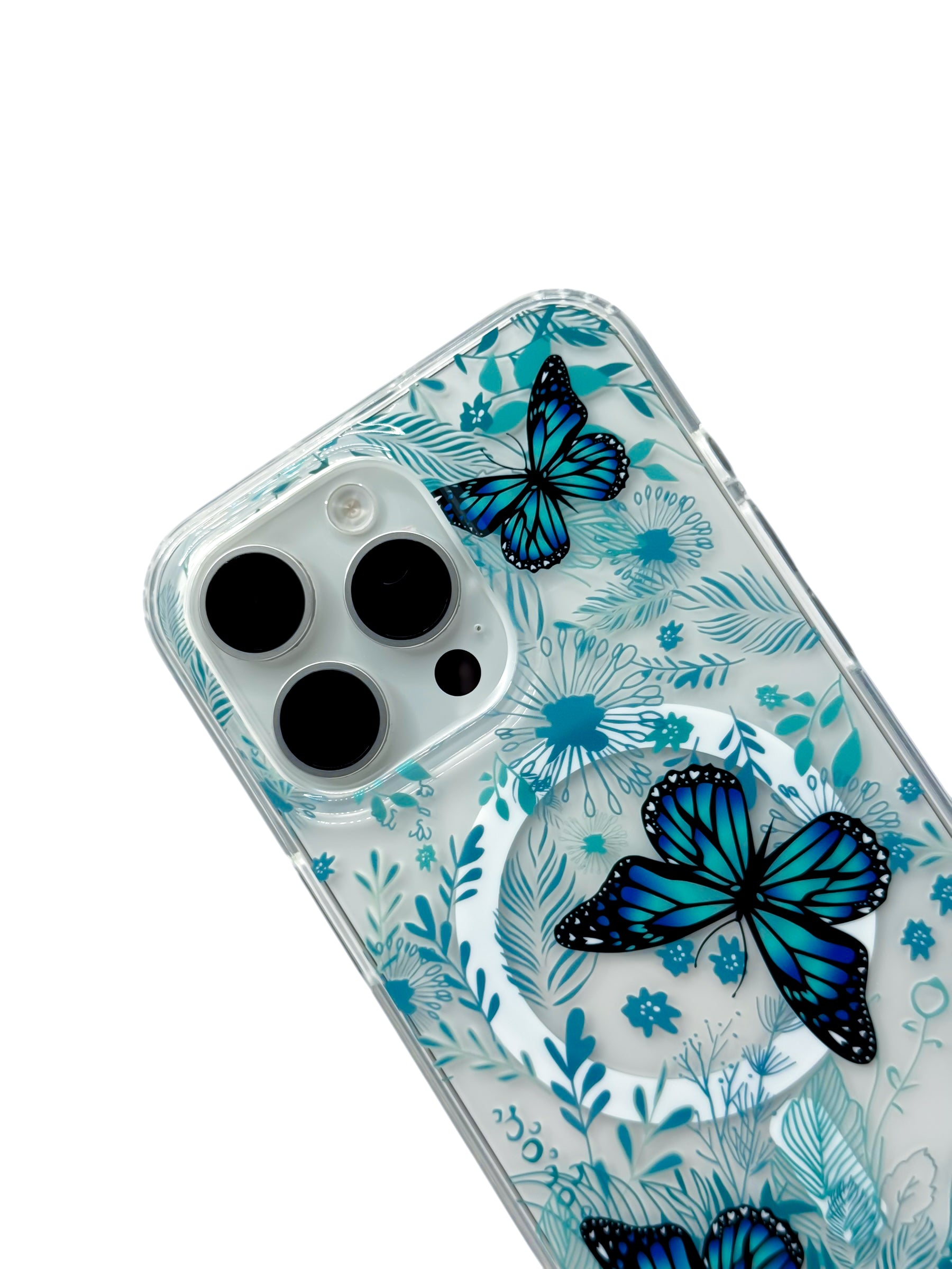 Funda para iPhone 15 pro normal con Magsafe diseño Mariposas azules