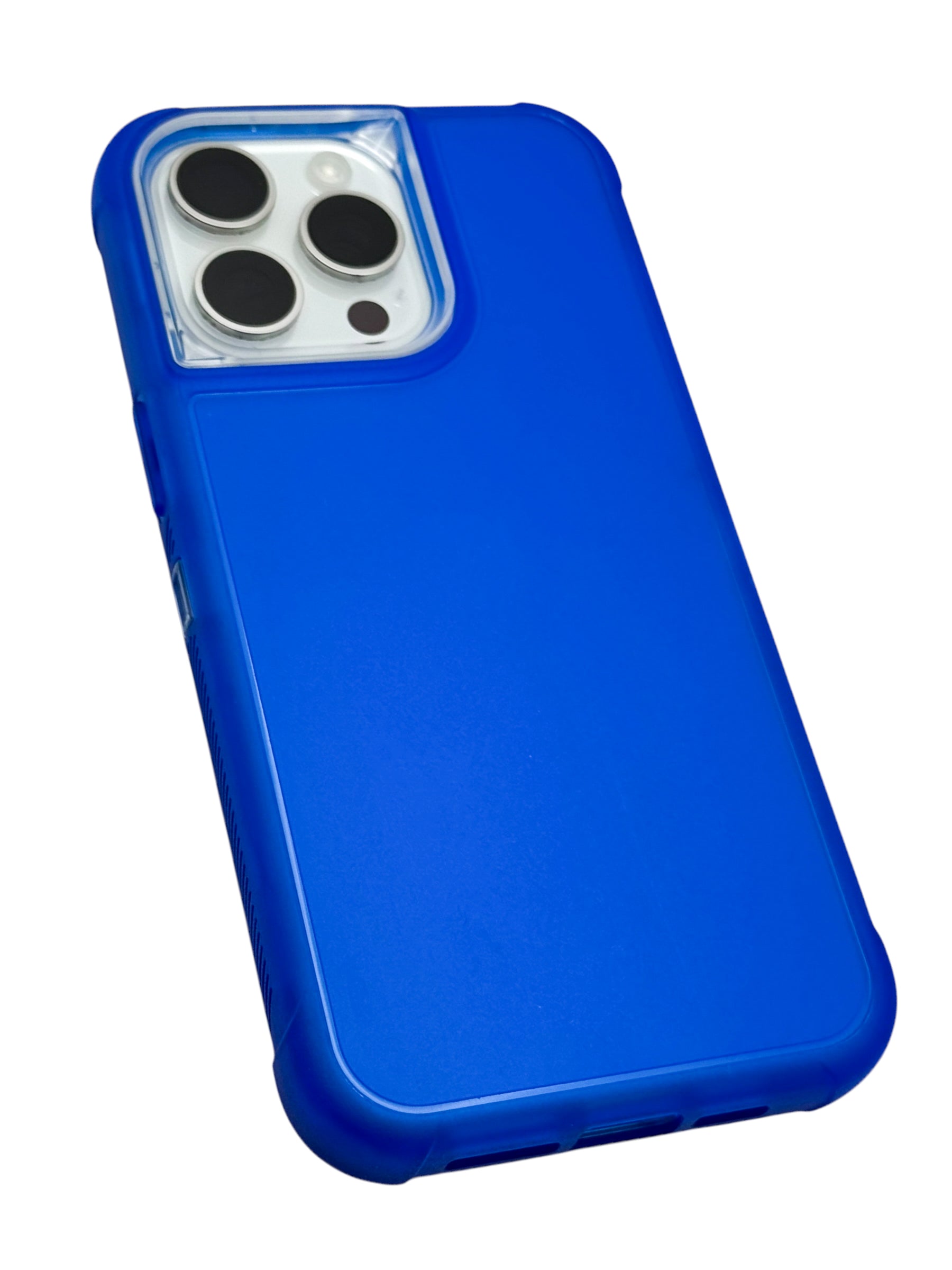 Funda para iPhone 15 pro max uso rudo 3 en 1 con marco frontal color azul