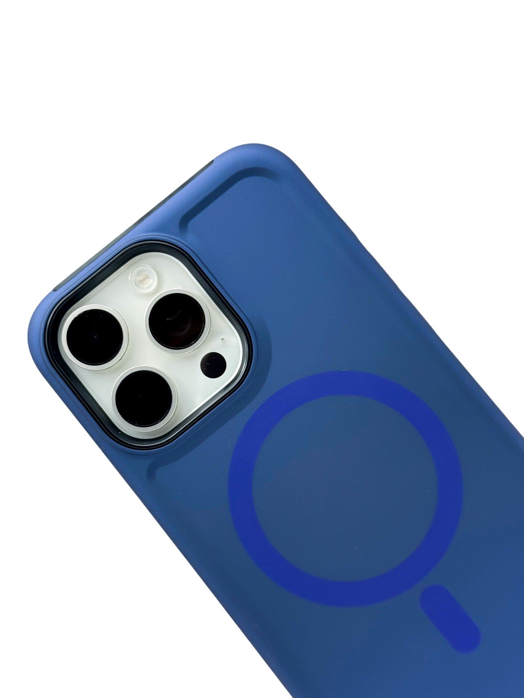Funda para iPhone 15 pro max Rigida con aro magsafe textura suave azul