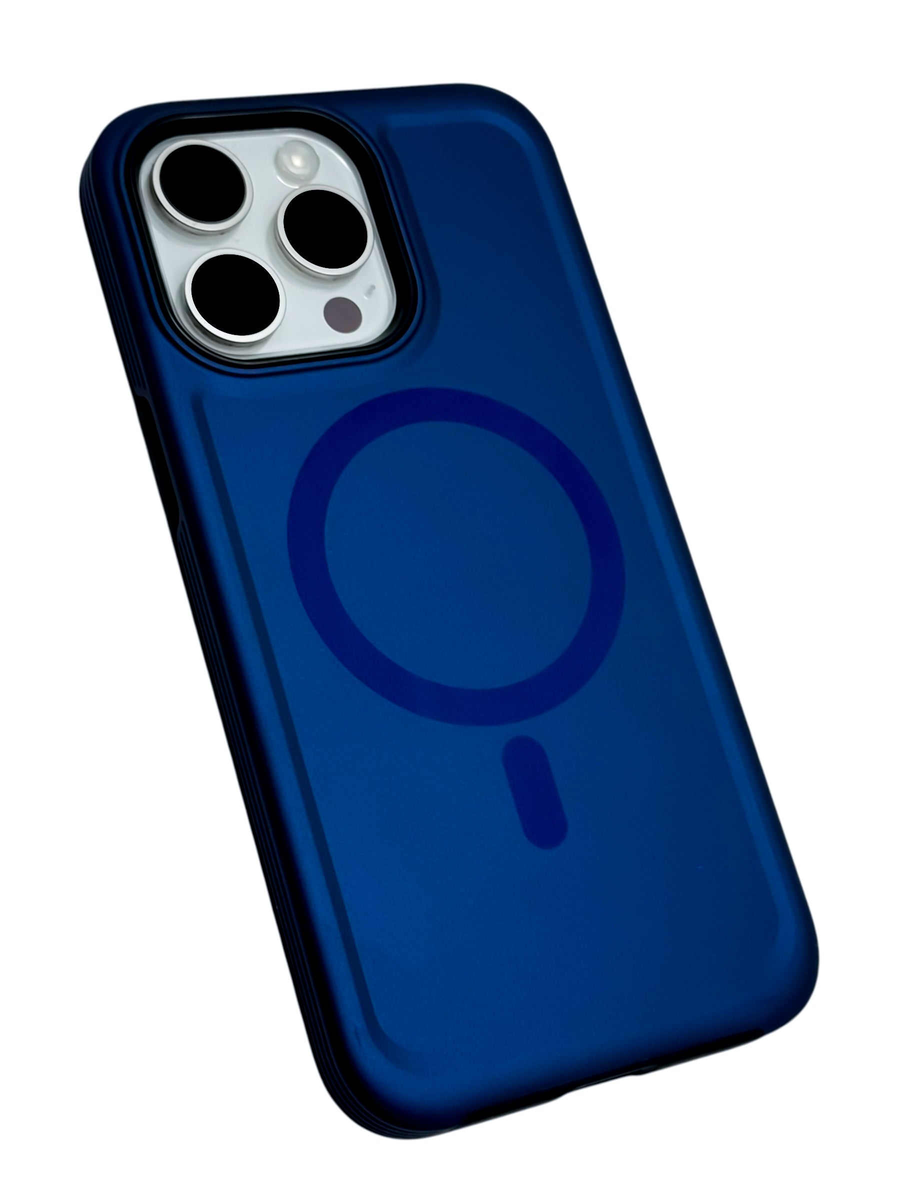 Funda para iPhone 15 pro max Rigida con aro magsafe textura suave azul