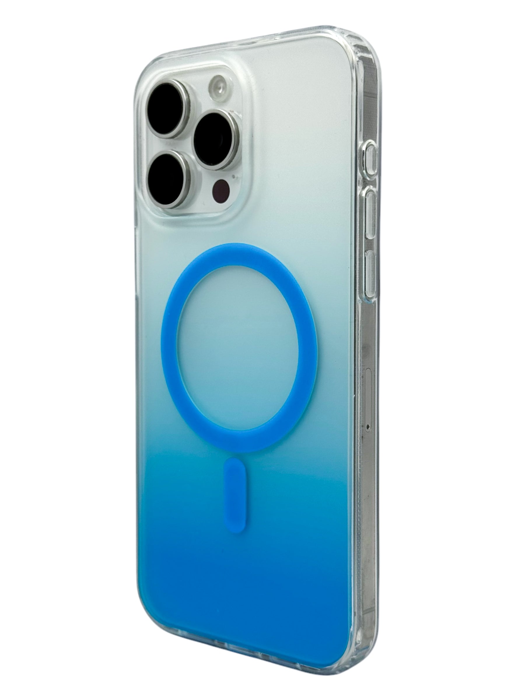 Funda para iPhone 15 pro max Rigida con aro magsafe degradada azul