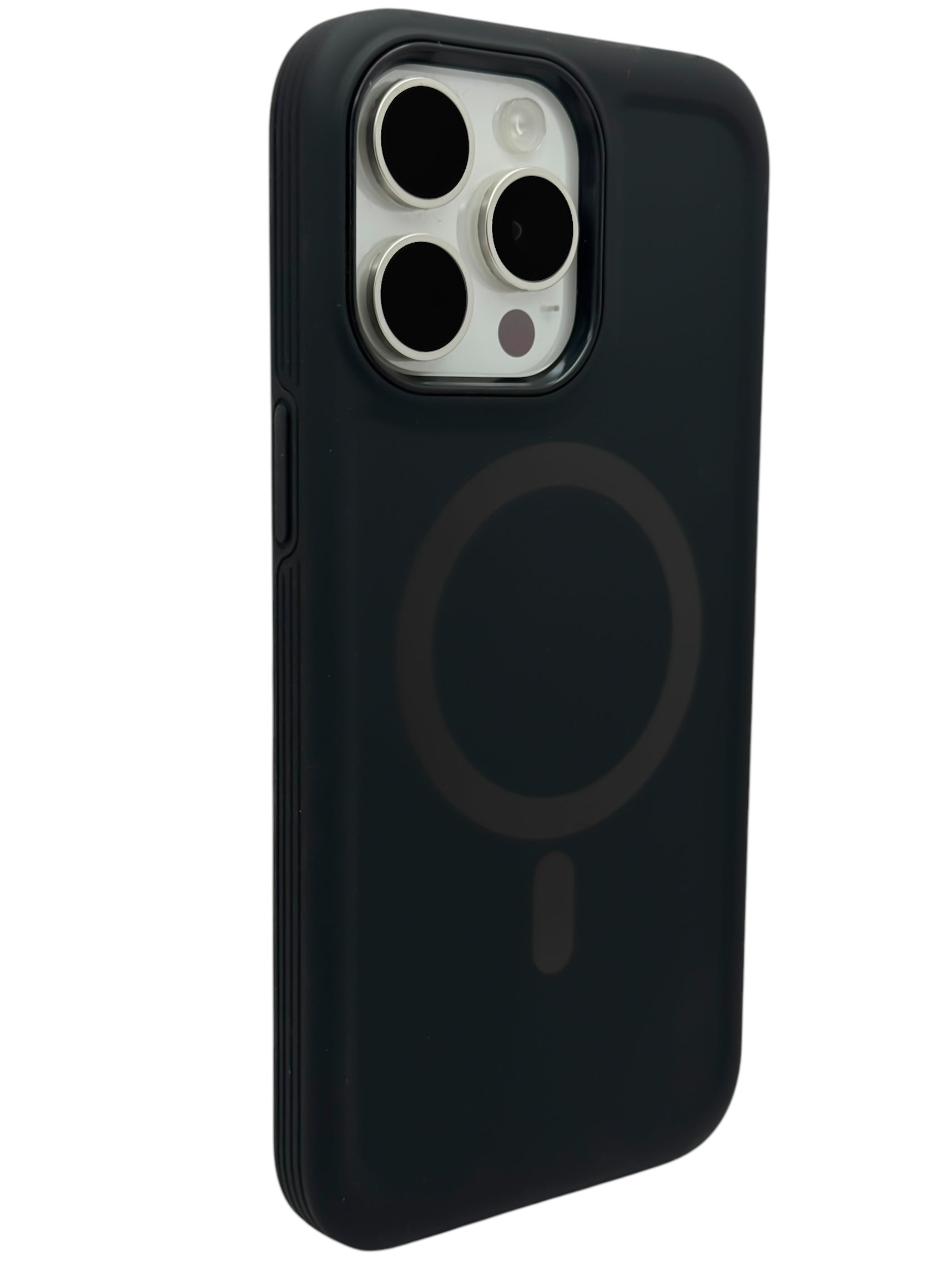 Funda para iPhone 15 pro max Rigida con aro magsafe textura suave negro