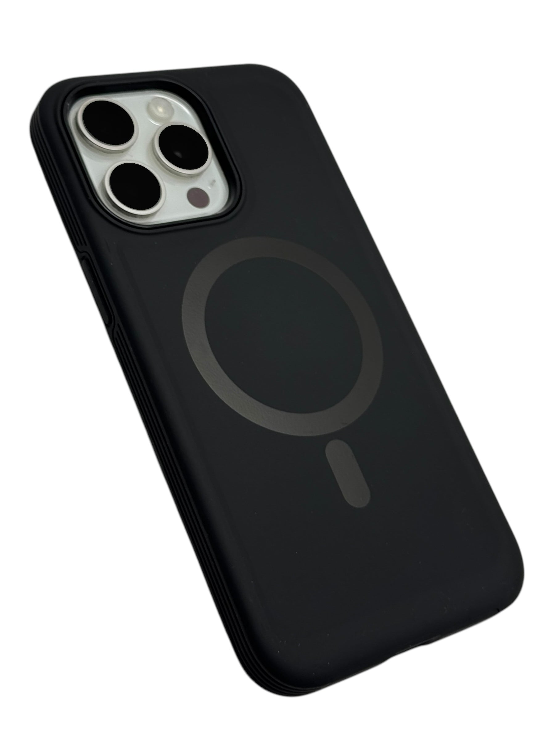 Funda para iPhone 15 pro max Rigida con aro magsafe textura suave negro