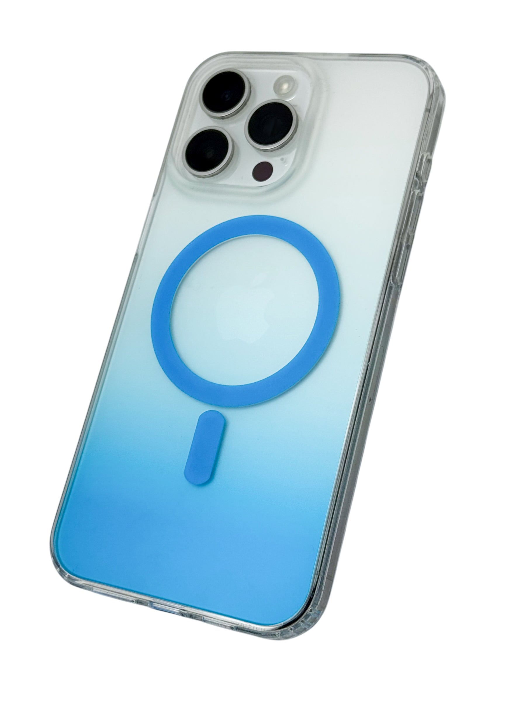 Funda para iPhone 15 pro max Rigida con aro magsafe degradada azul