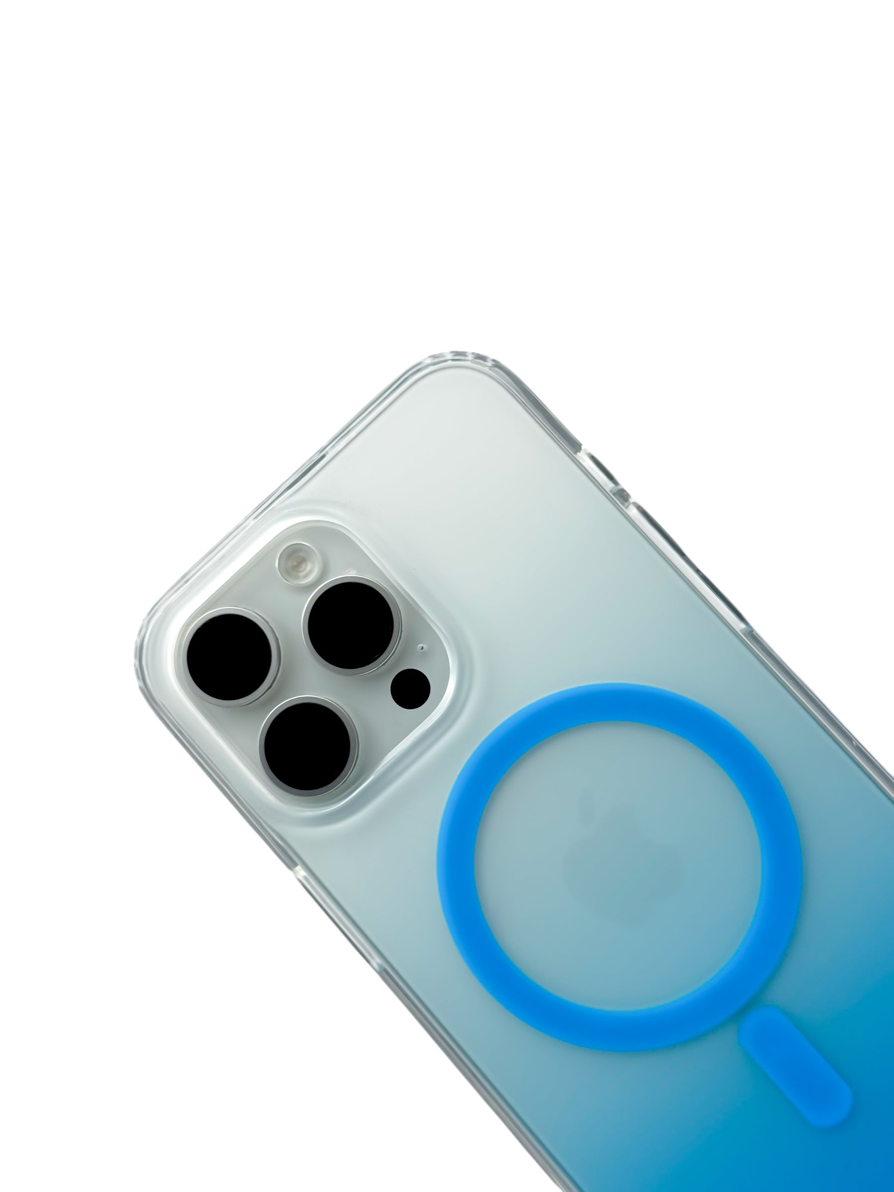 Funda para iPhone 15 pro max Rigida con aro magsafe degradada azul