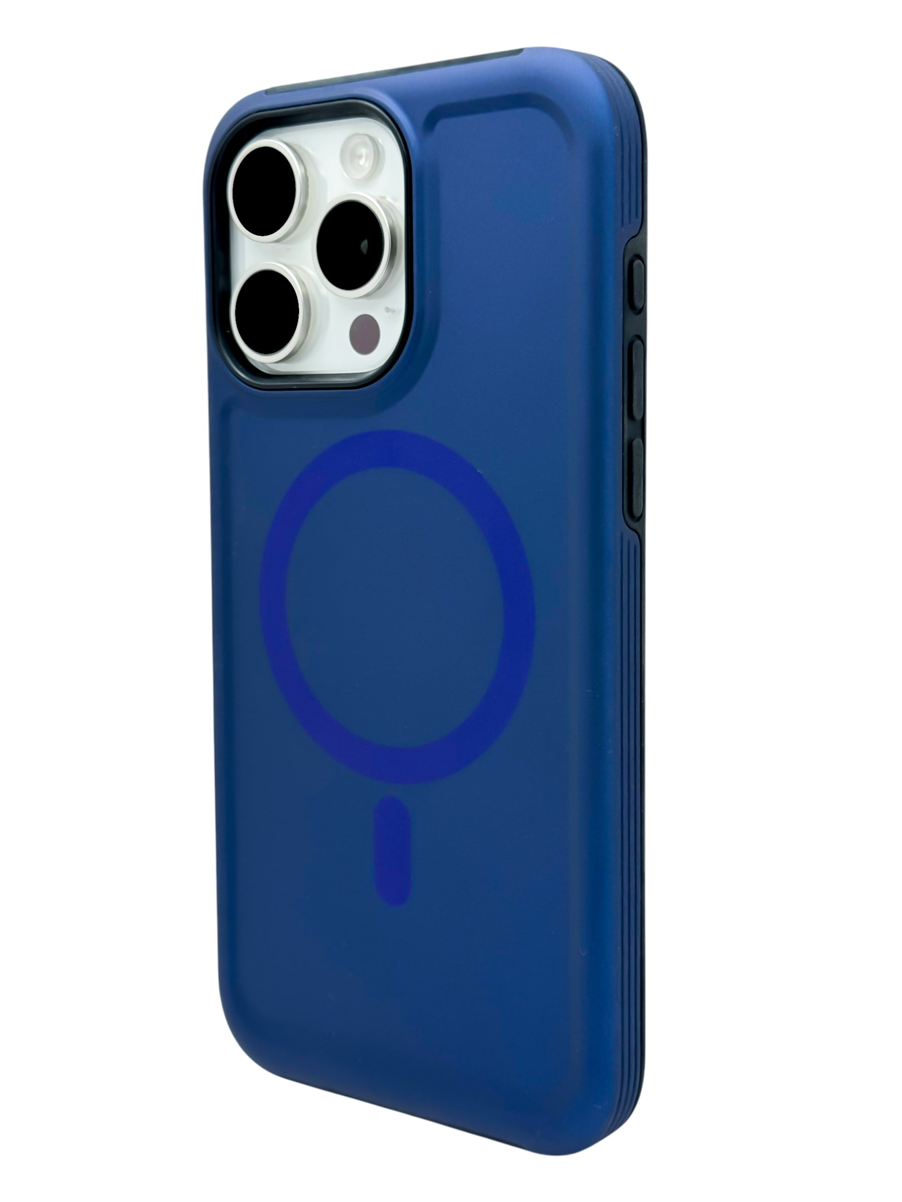 Funda para iPhone 15 pro max Rigida con aro magsafe textura suave azul