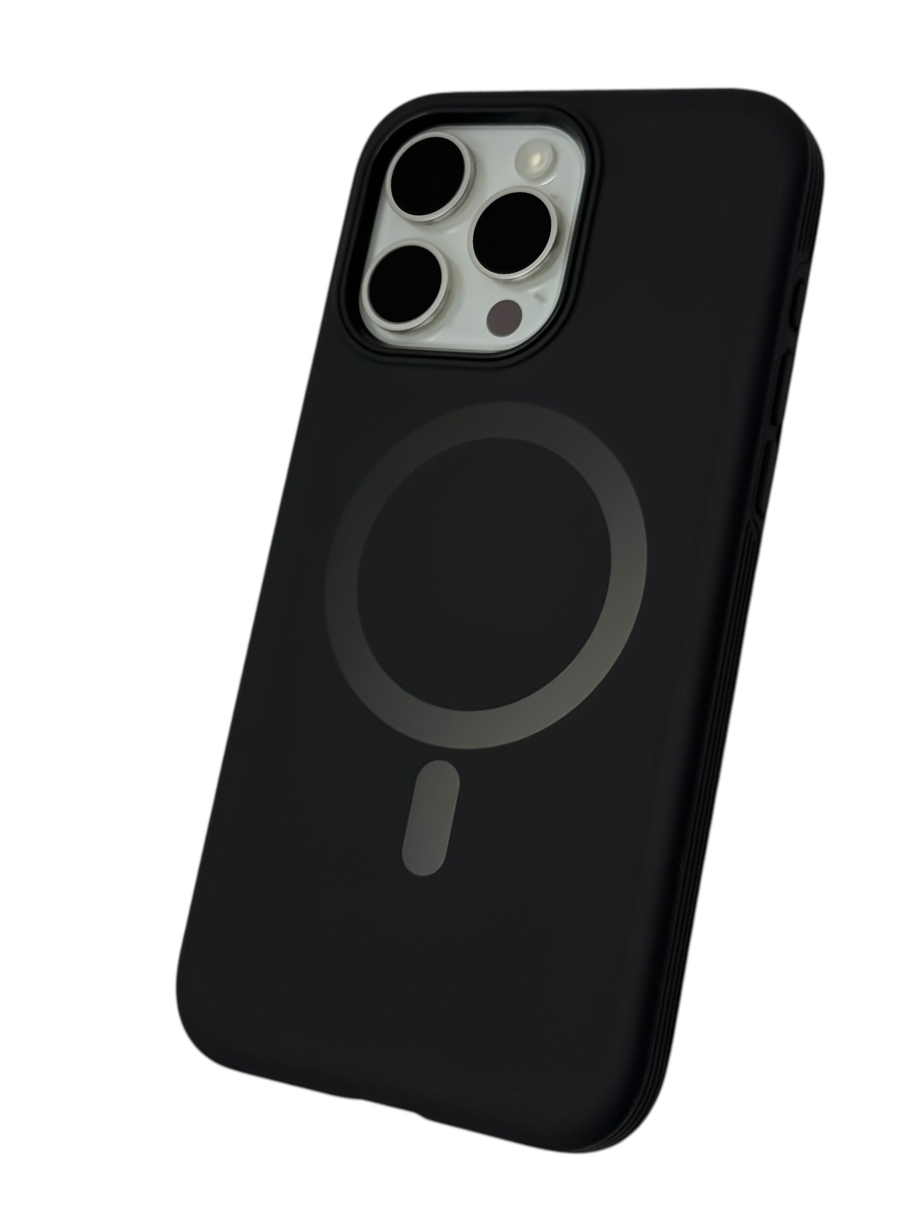 Funda para iPhone 15 pro max Rigida con aro magsafe textura suave negro