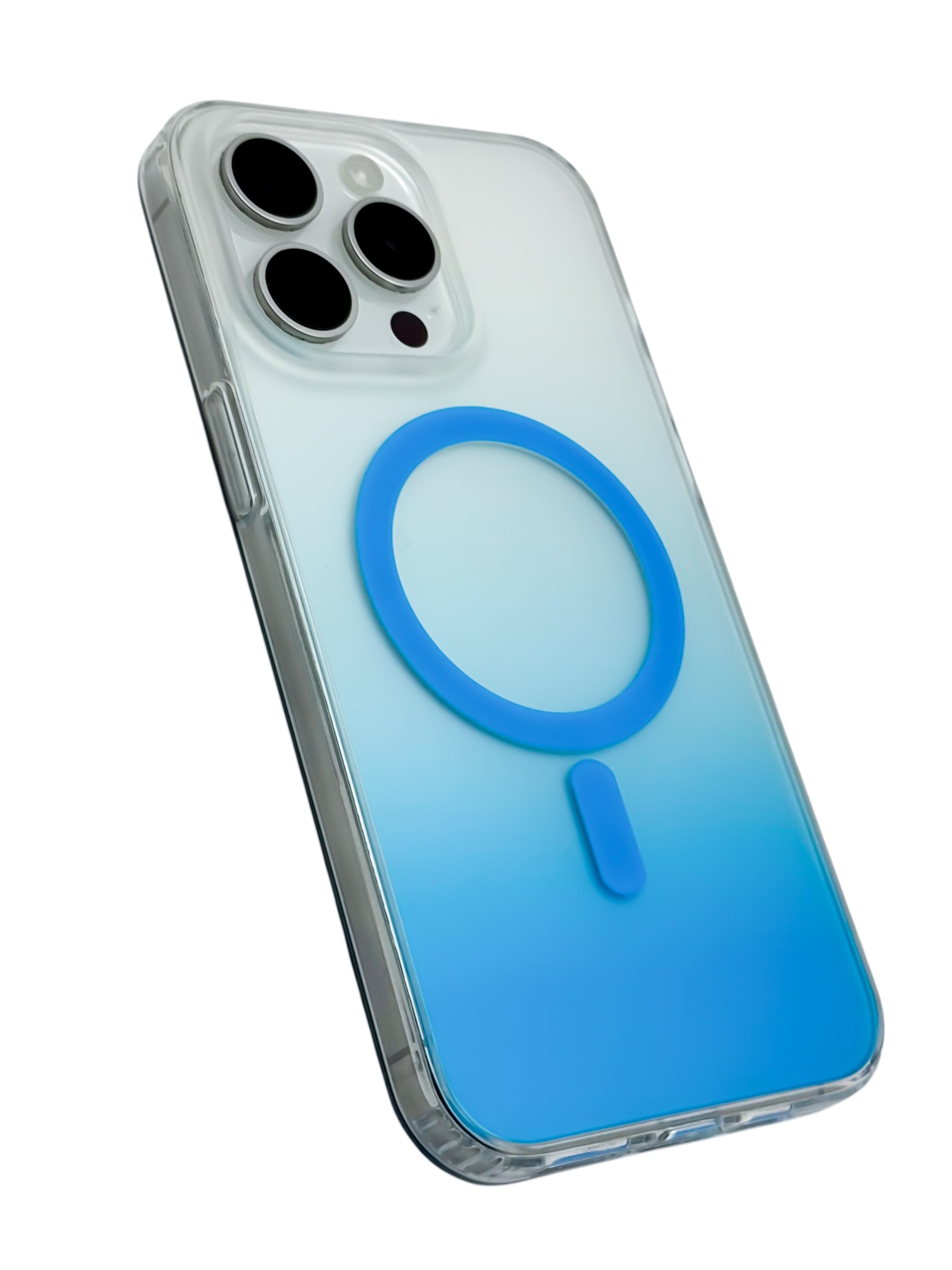 Funda para iPhone 15 pro max Rigida con aro magsafe degradada azul