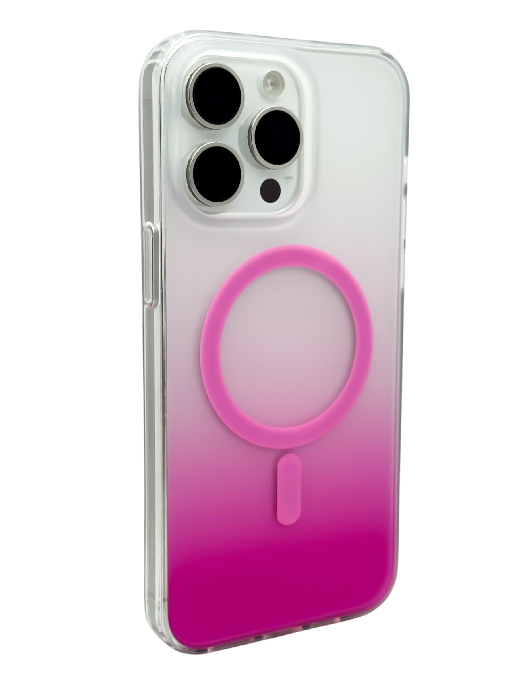 Funda para iPhone 15 PRO MAX Rigida con aro magsafe degradada rosa