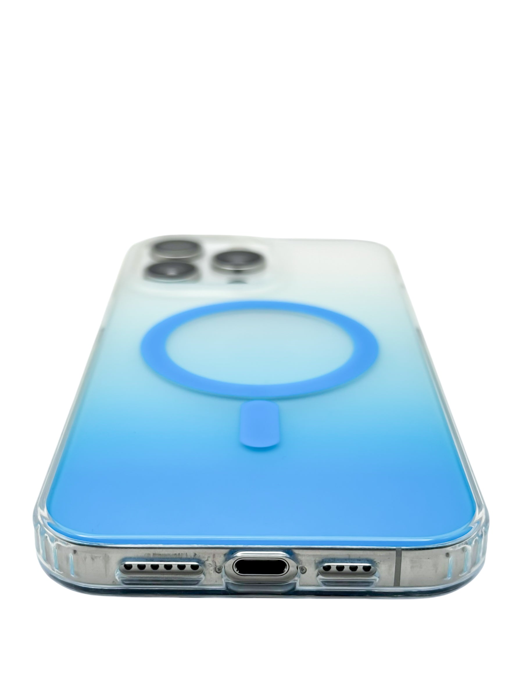 Funda para iPhone 15 pro max Rigida con aro magsafe degradada azul