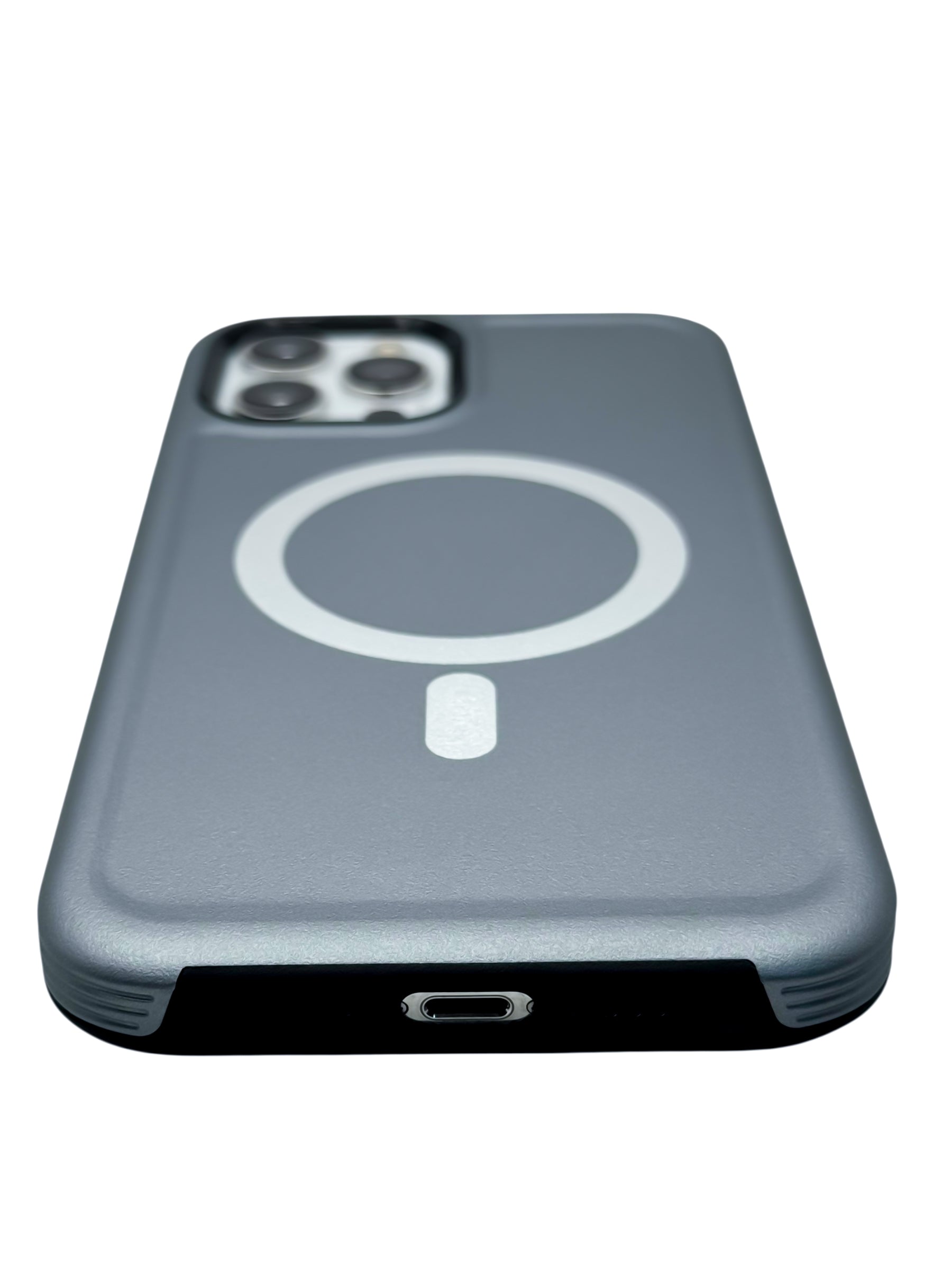 Funda para iPhone 12 PRO MAX (6.7) Rigida con aro magsafe textura suave plata