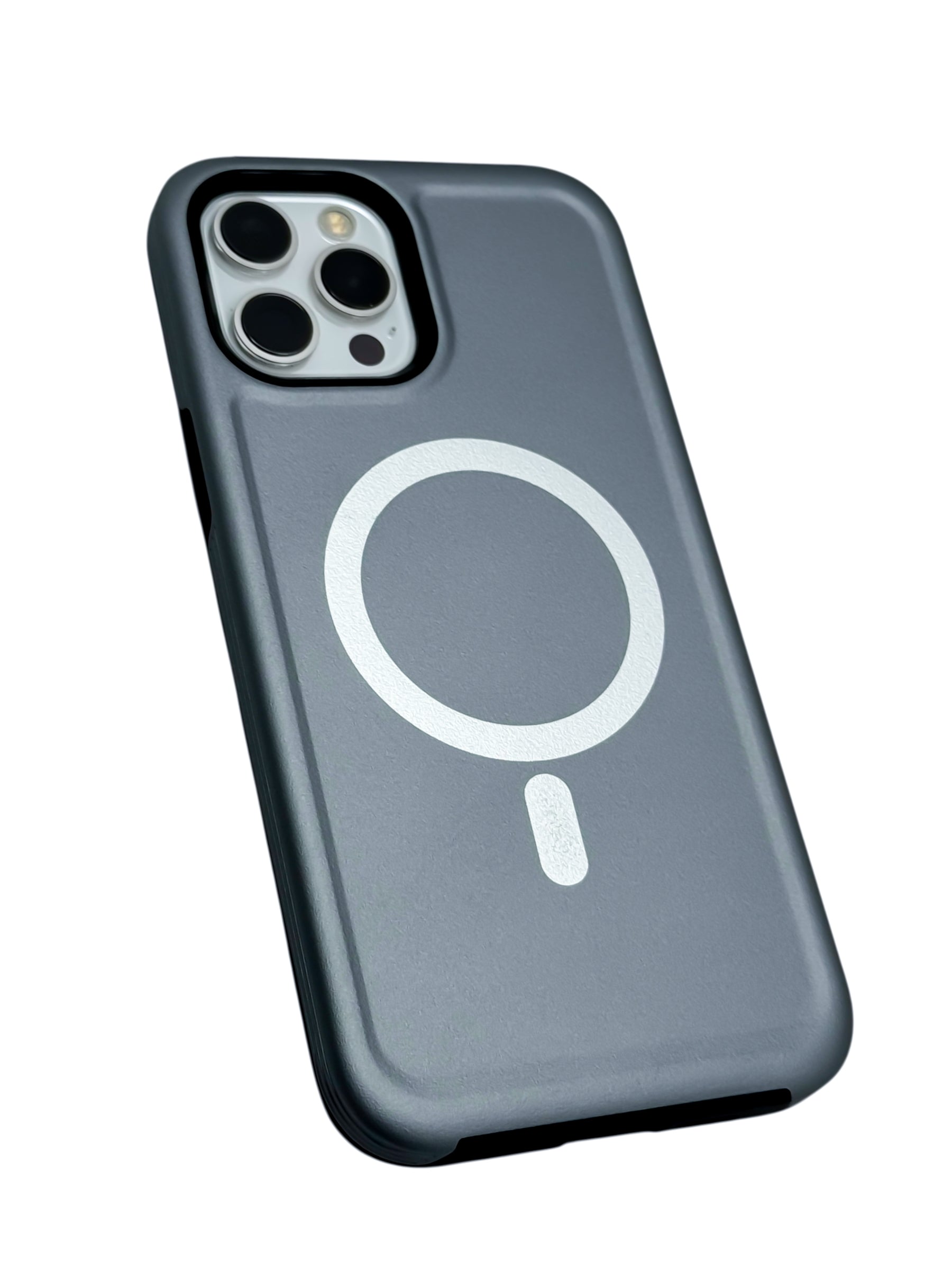 Funda para iPhone 12 PRO MAX (6.7) Rigida con aro magsafe textura suave plata