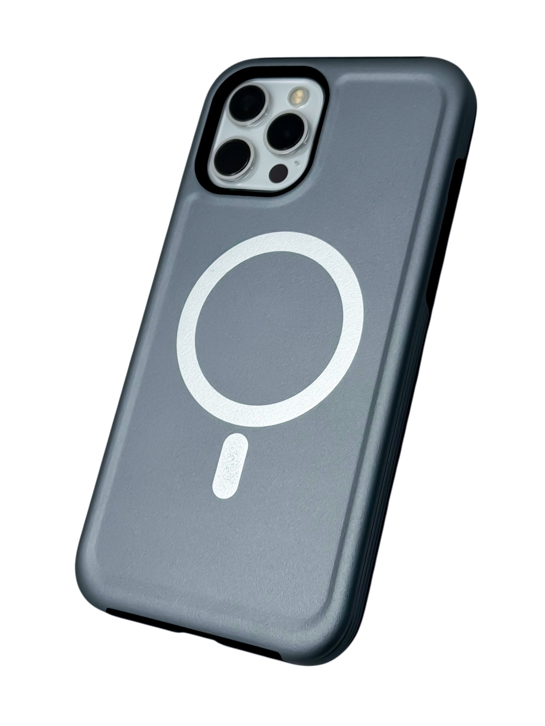 Funda para iPhone 12 PRO MAX (6.7) Rigida con aro magsafe textura suave plata