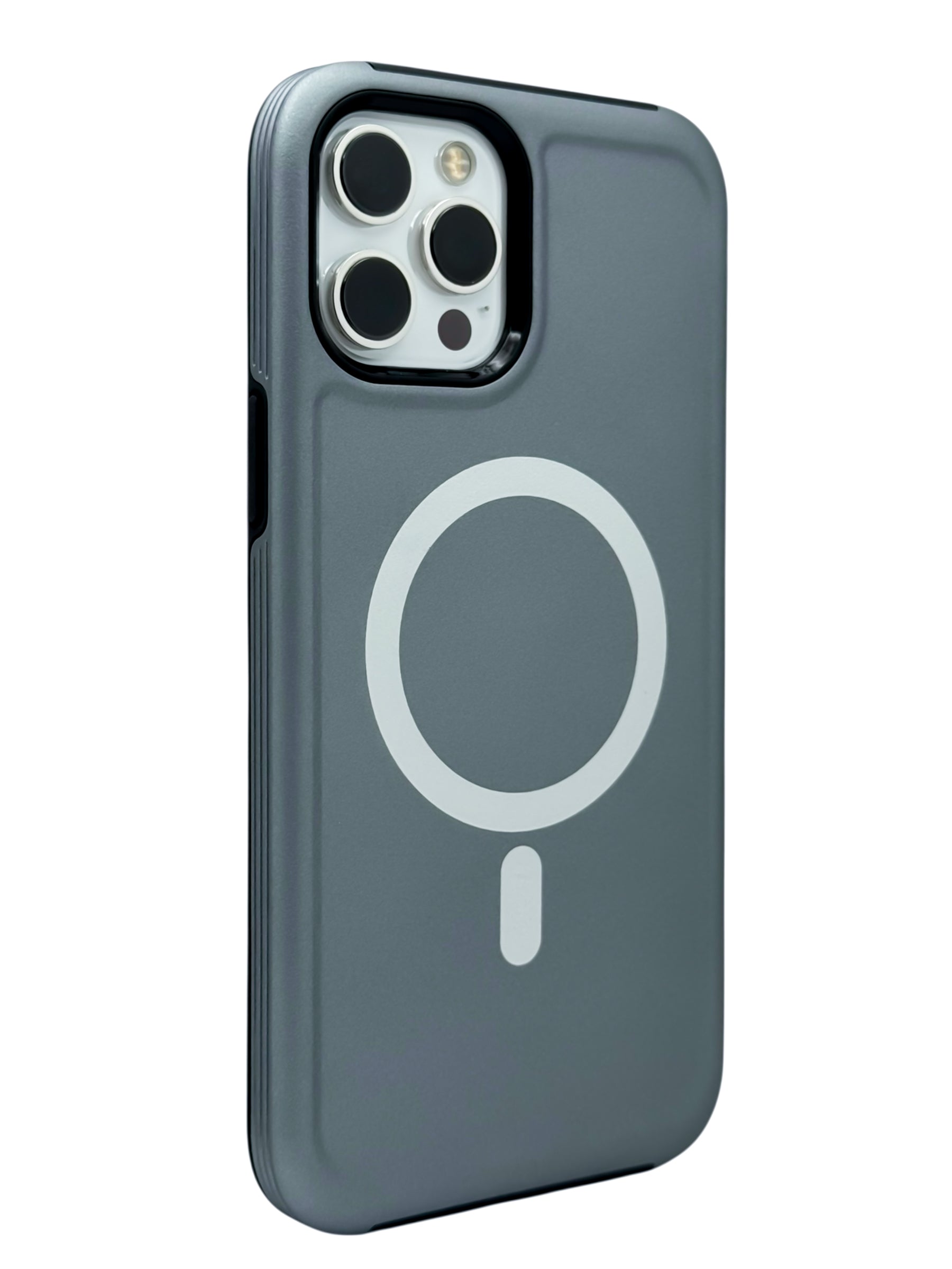 Funda para iPhone 12 PRO MAX (6.7) Rigida con aro magsafe textura suave plata