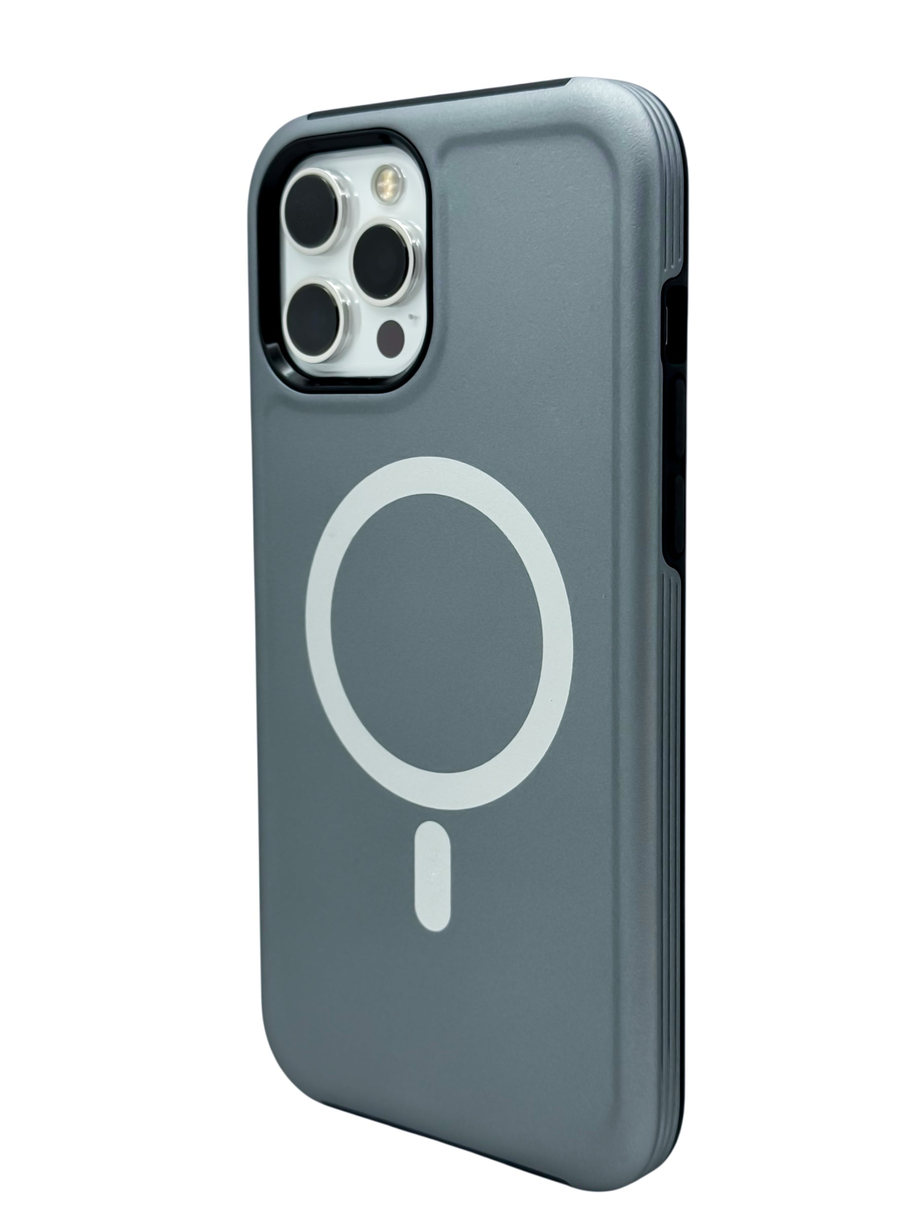 Funda para iPhone 12 PRO MAX (6.7) Rigida con aro magsafe textura suave plata