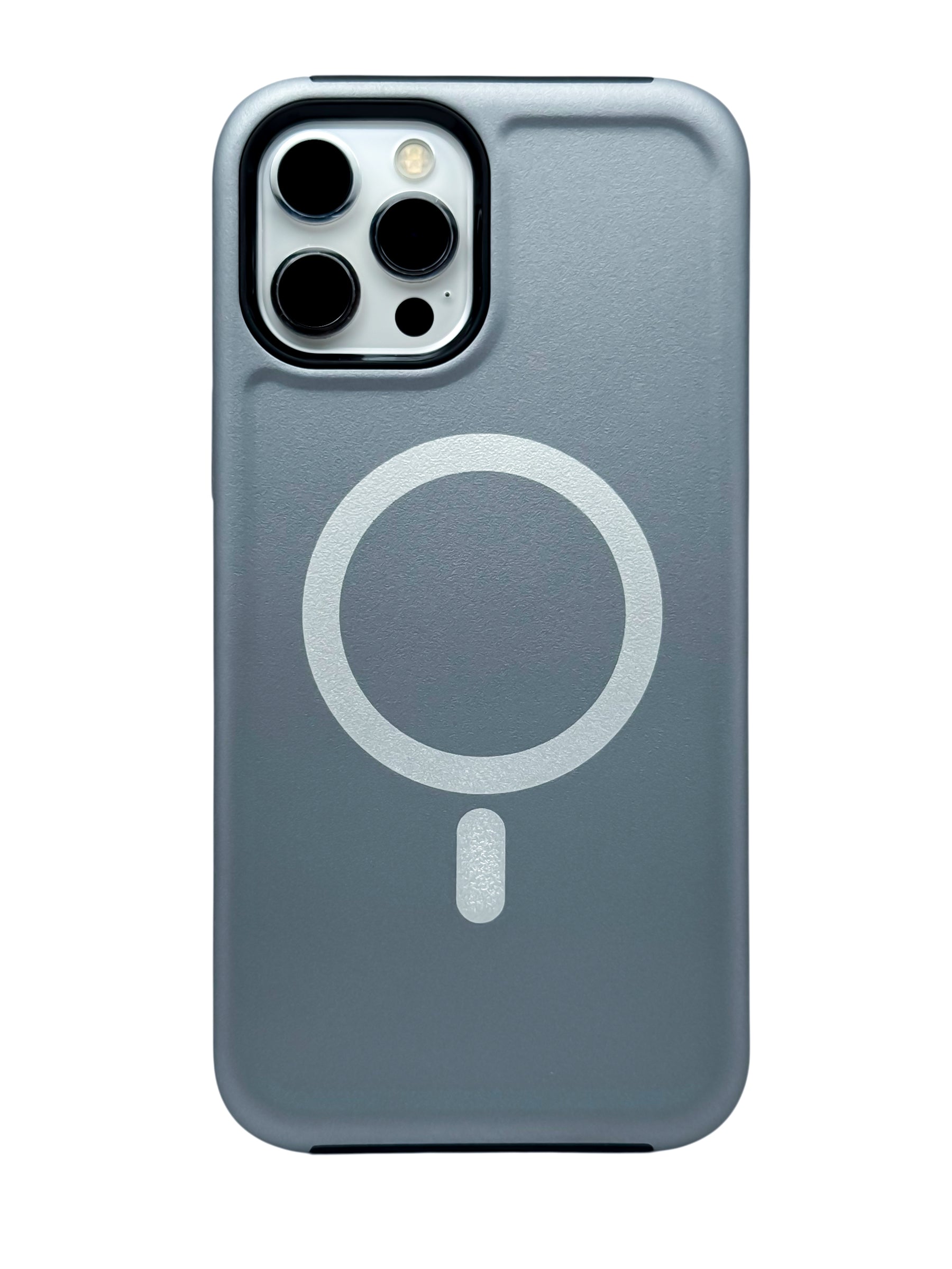 Funda para iPhone 12 PRO MAX (6.7) Rigida con aro magsafe textura suave plata