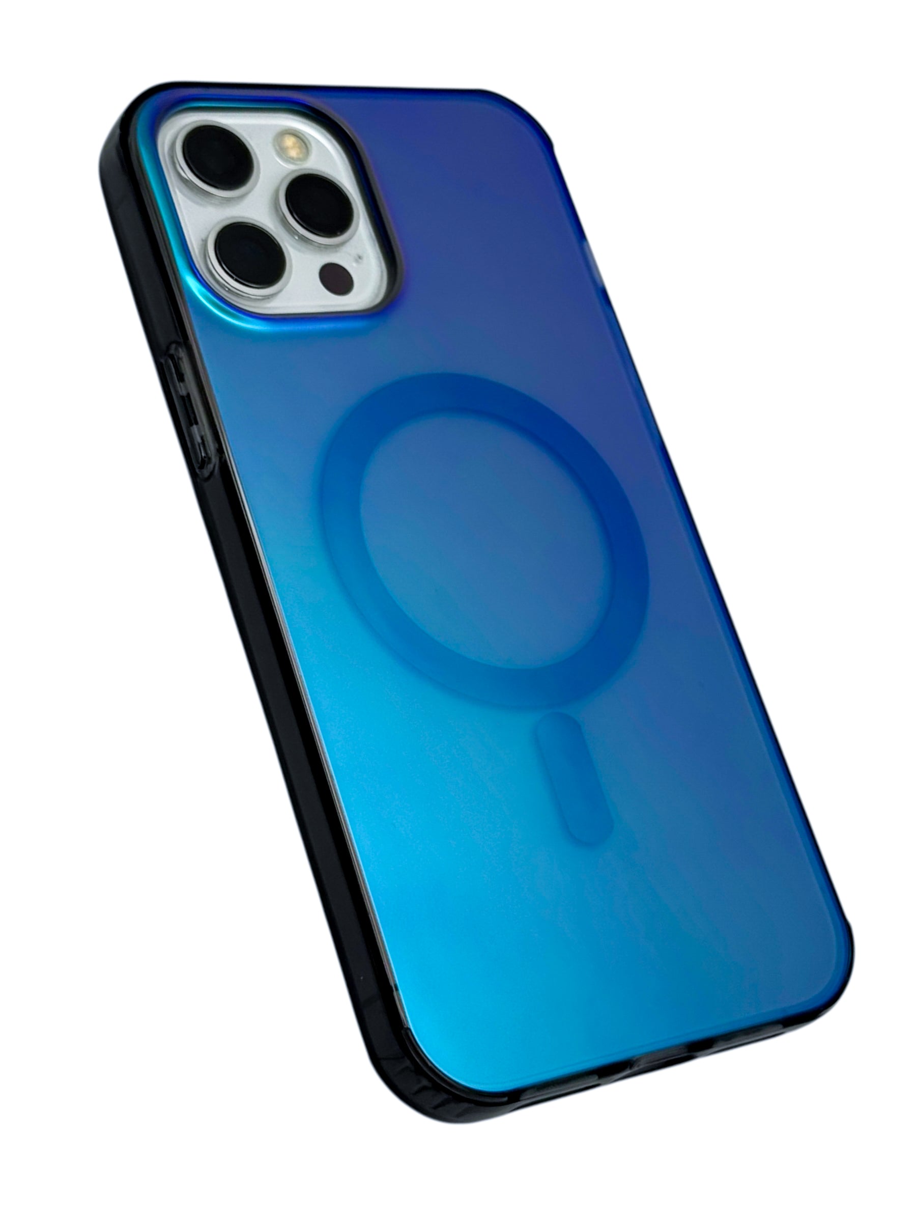 Funda para iPhone 12 PRO MAX (6.7) Rigida con aro magsafe efecto tornasol negro