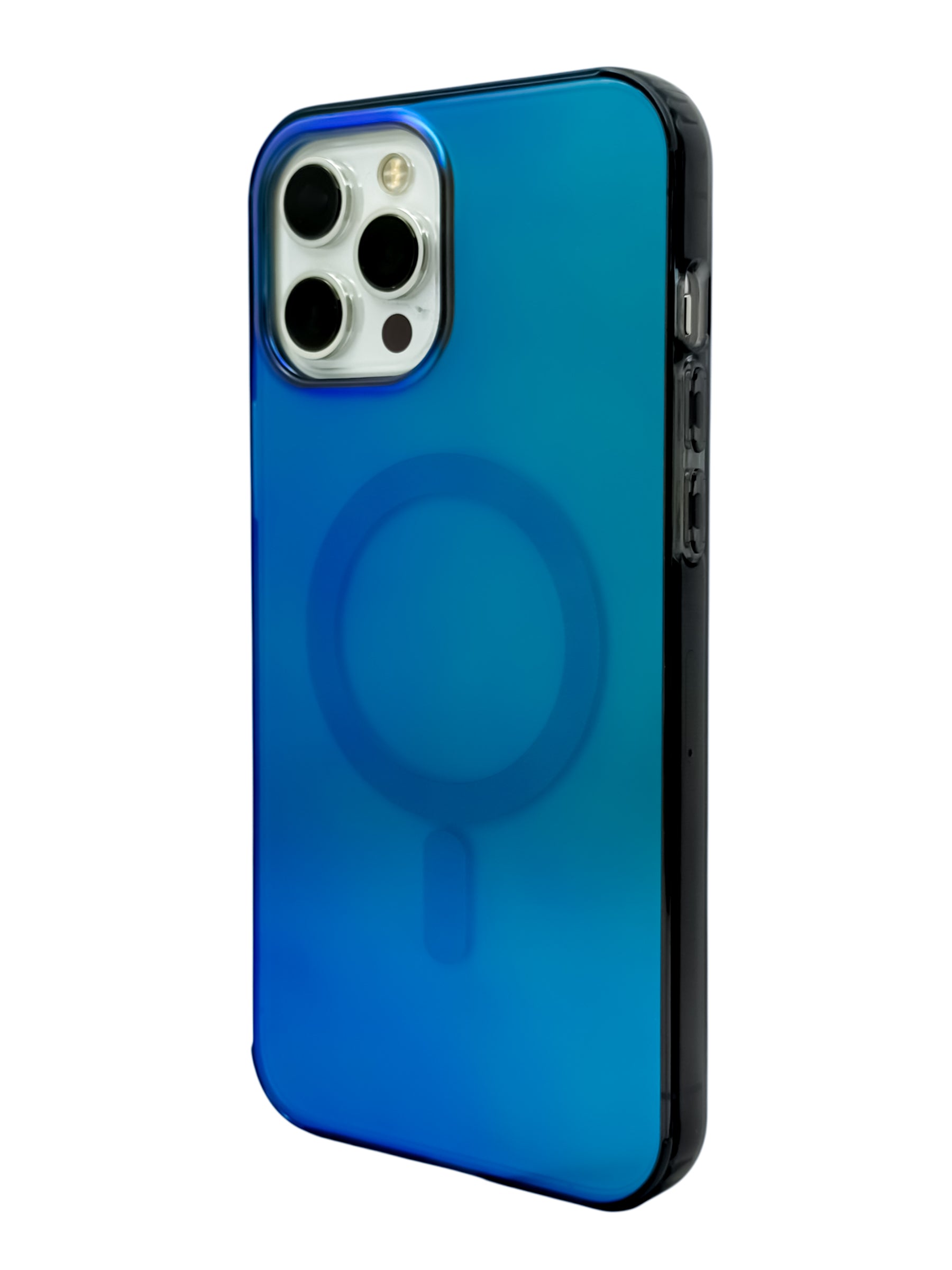 Funda para iPhone 12 PRO MAX (6.7) Rigida con aro magsafe efecto tornasol negro