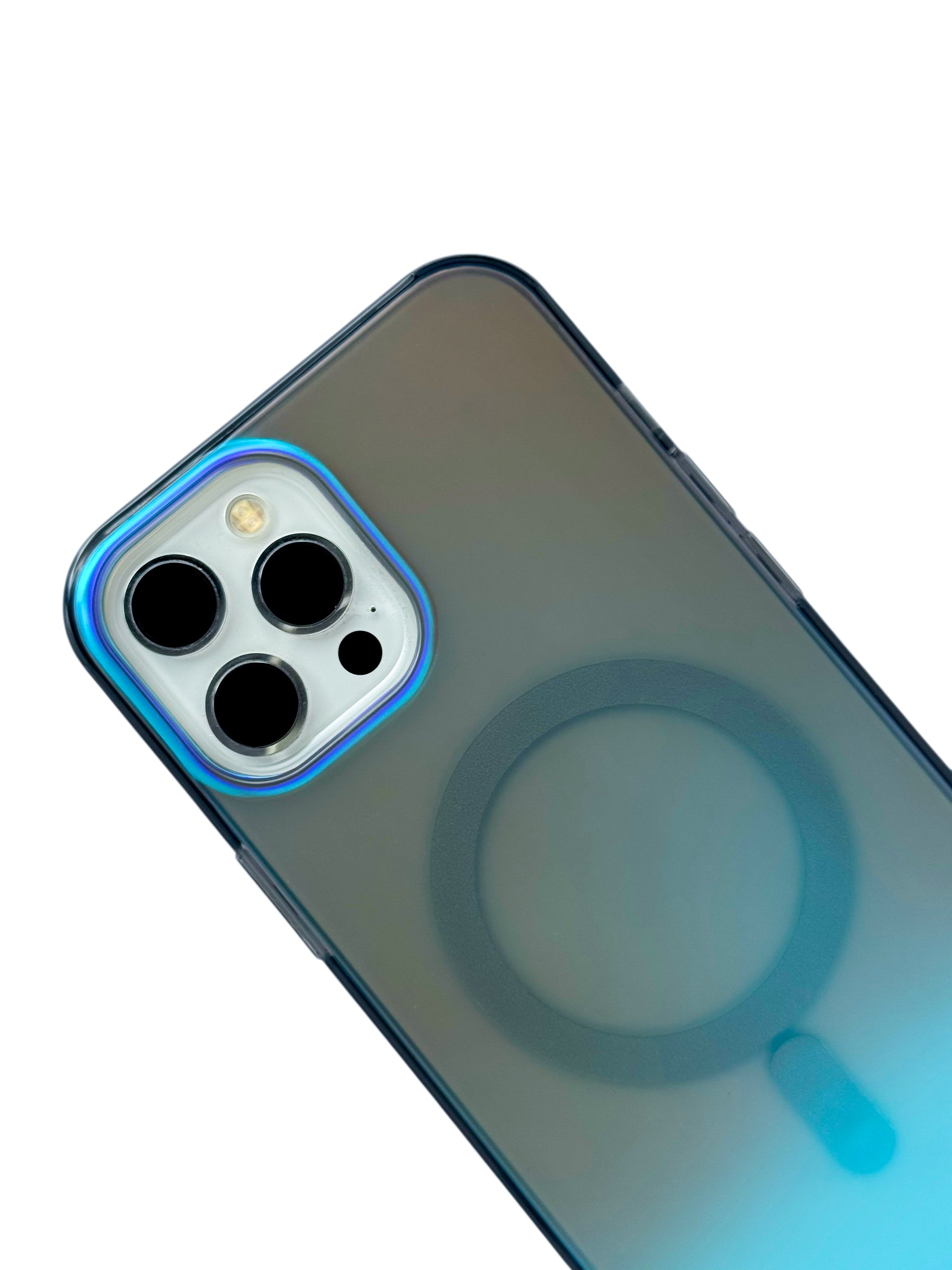 Funda para iPhone 12 PRO MAX (6.7) Rigida con aro magsafe efecto tornasol negro