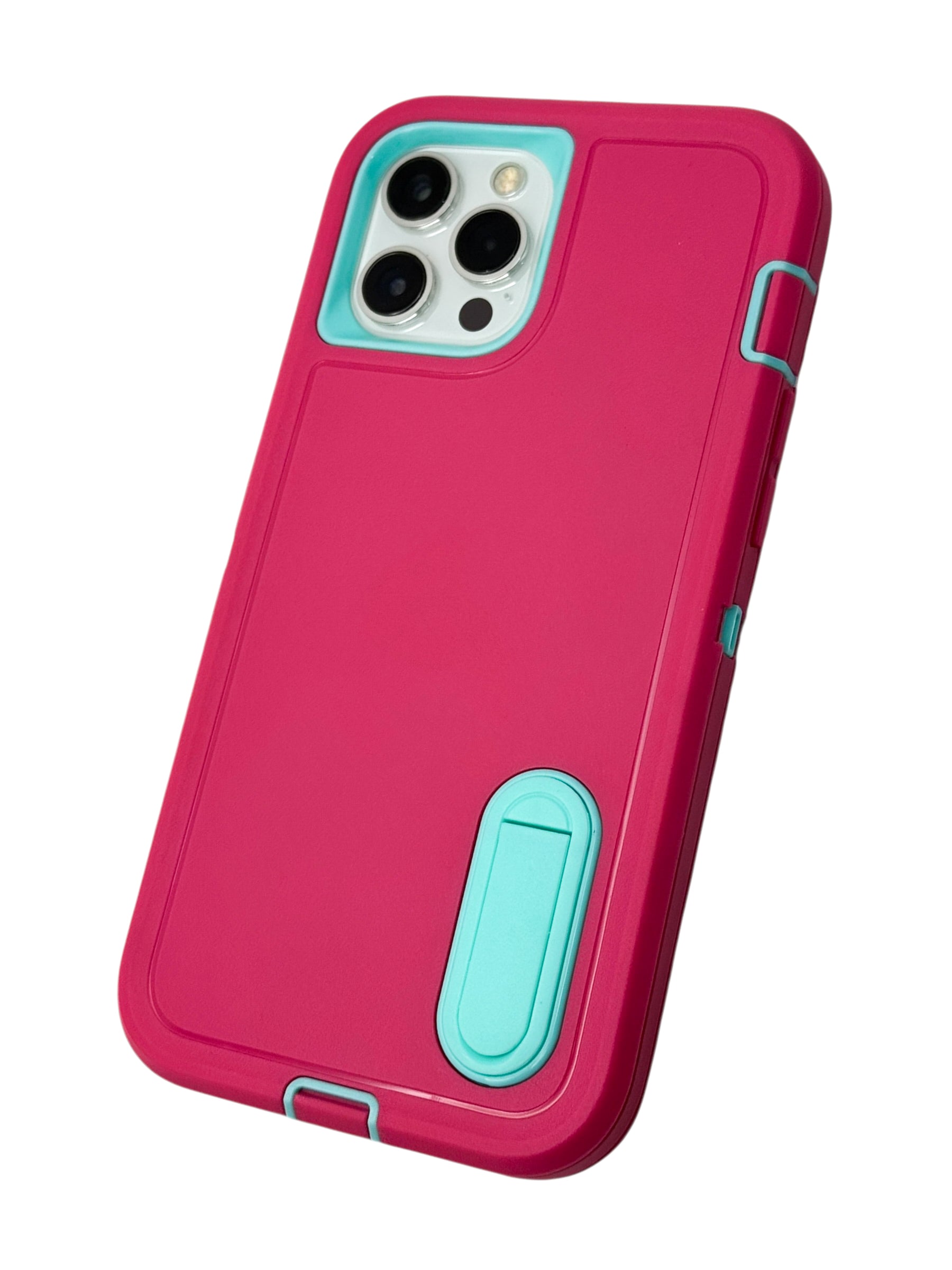 Funda para iPhone 12 PRO MAX (6.7) uso rudo extremo 3 en 1 con base de apoyo Rosa
