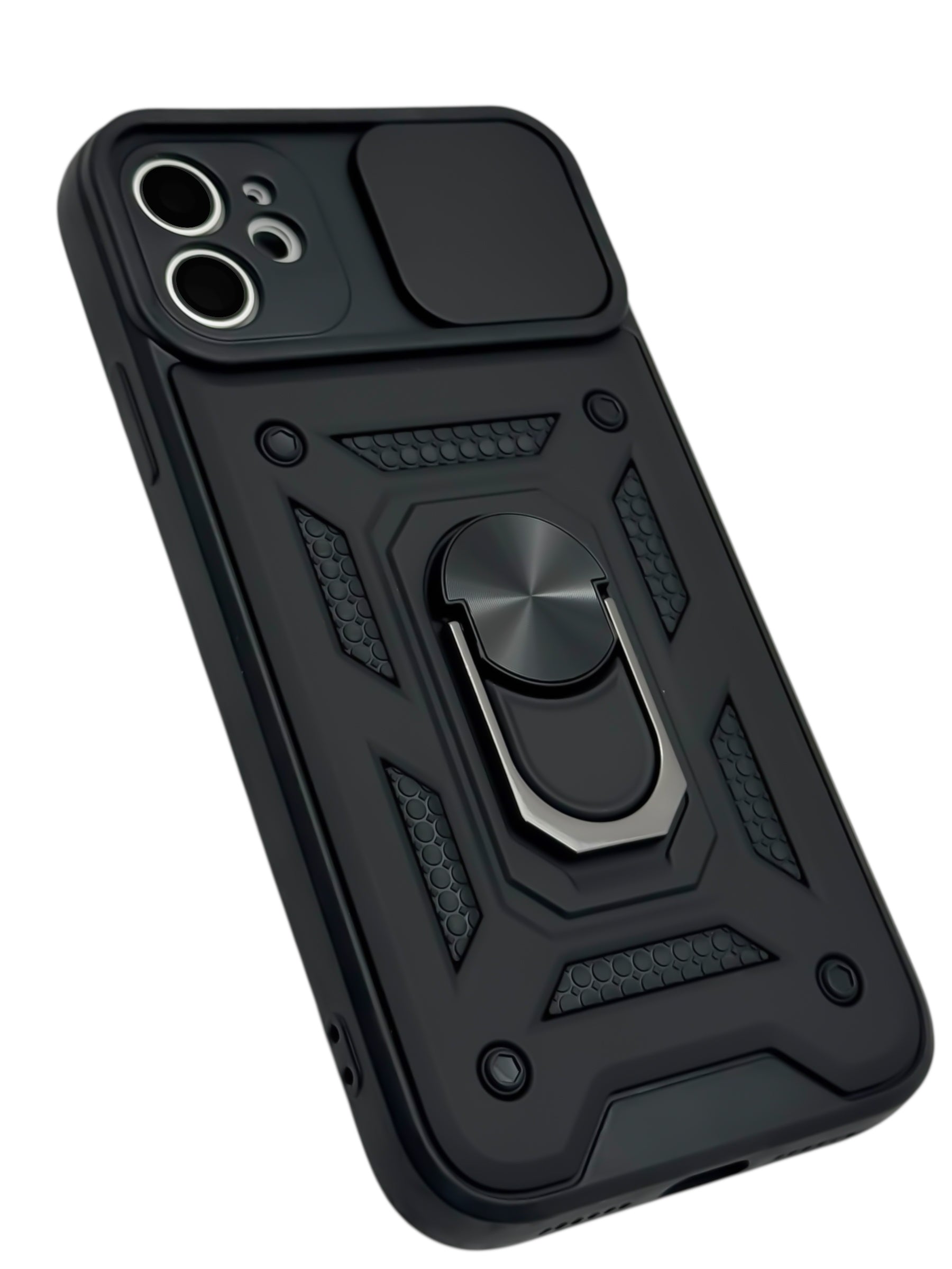 Funda Para iPhone 11 normal (6.1) rigida con doble proteccion en area de camaras y anillo negro