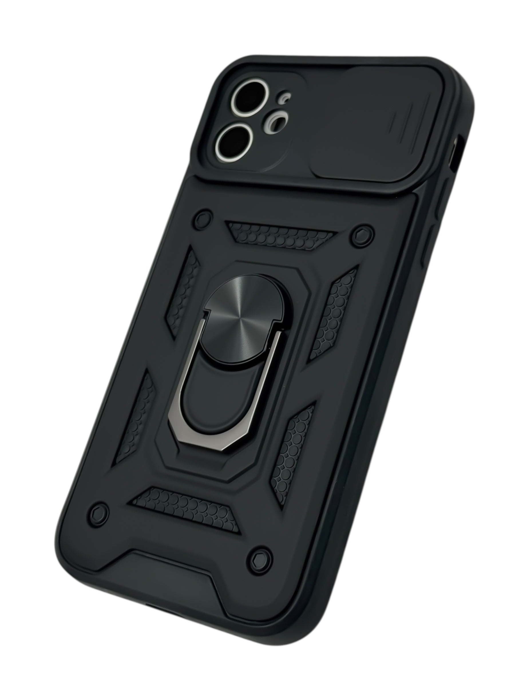 Funda Para iPhone 11 normal (6.1) rigida con doble proteccion en area de camaras y anillo negro