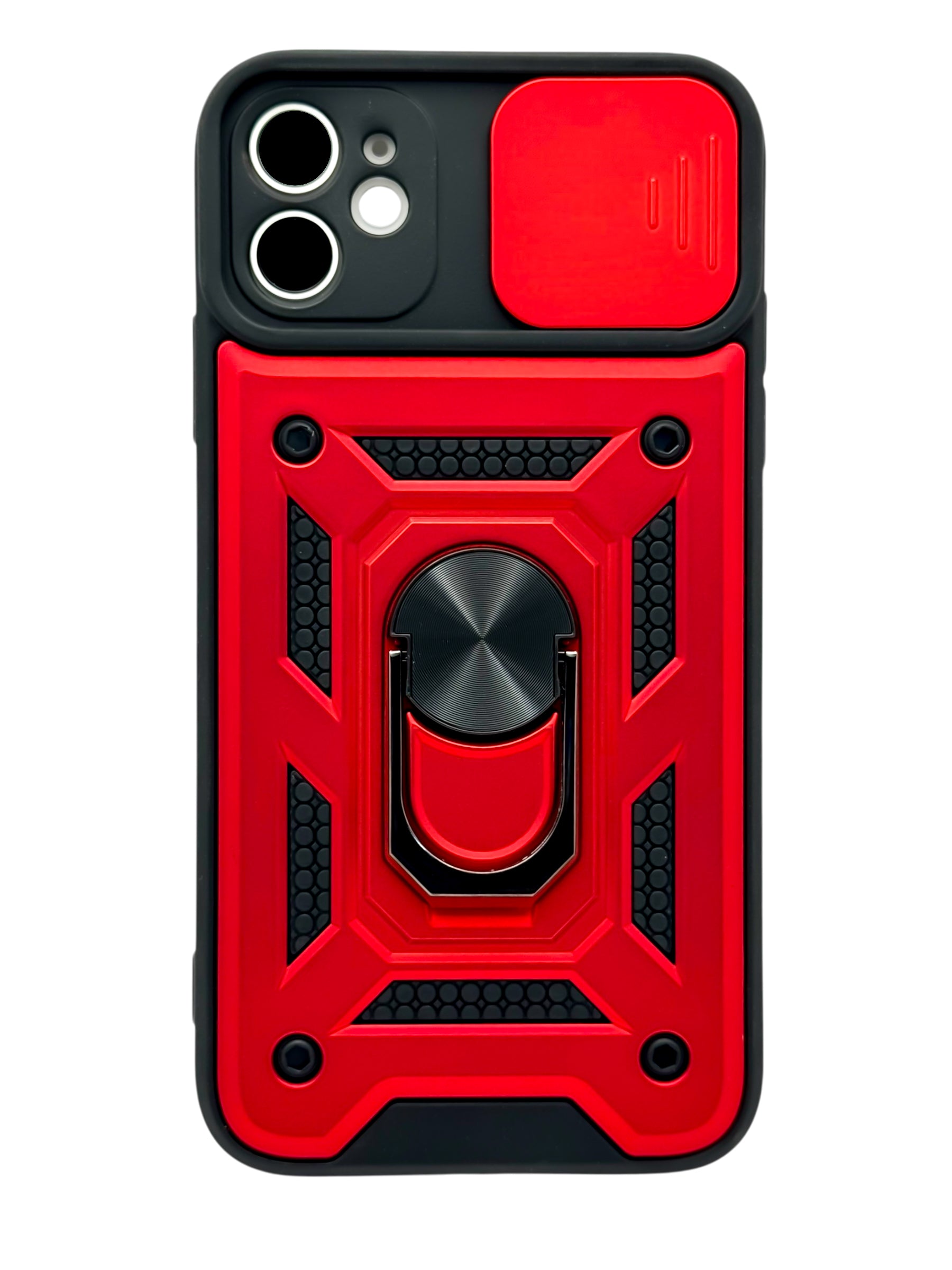 Funda Para iPhone 11 normal (6.1) rigida con doble proteccion en area de camaras y anillo roja