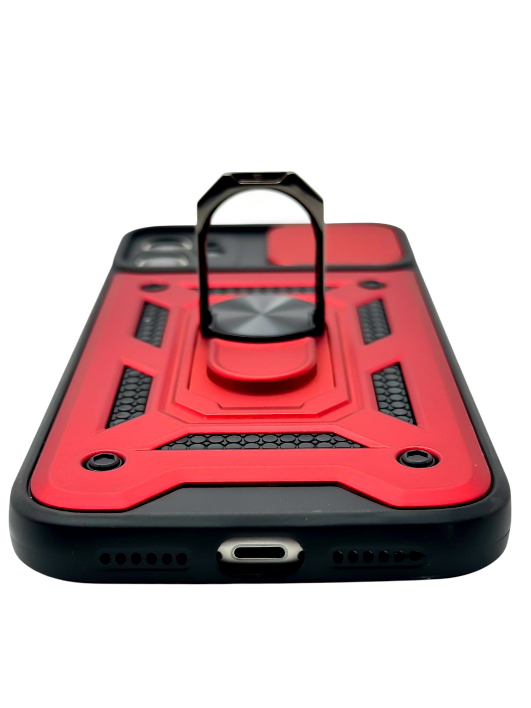 Funda Para iPhone 11 normal (6.1) rigida con doble proteccion en area de camaras y anillo roja