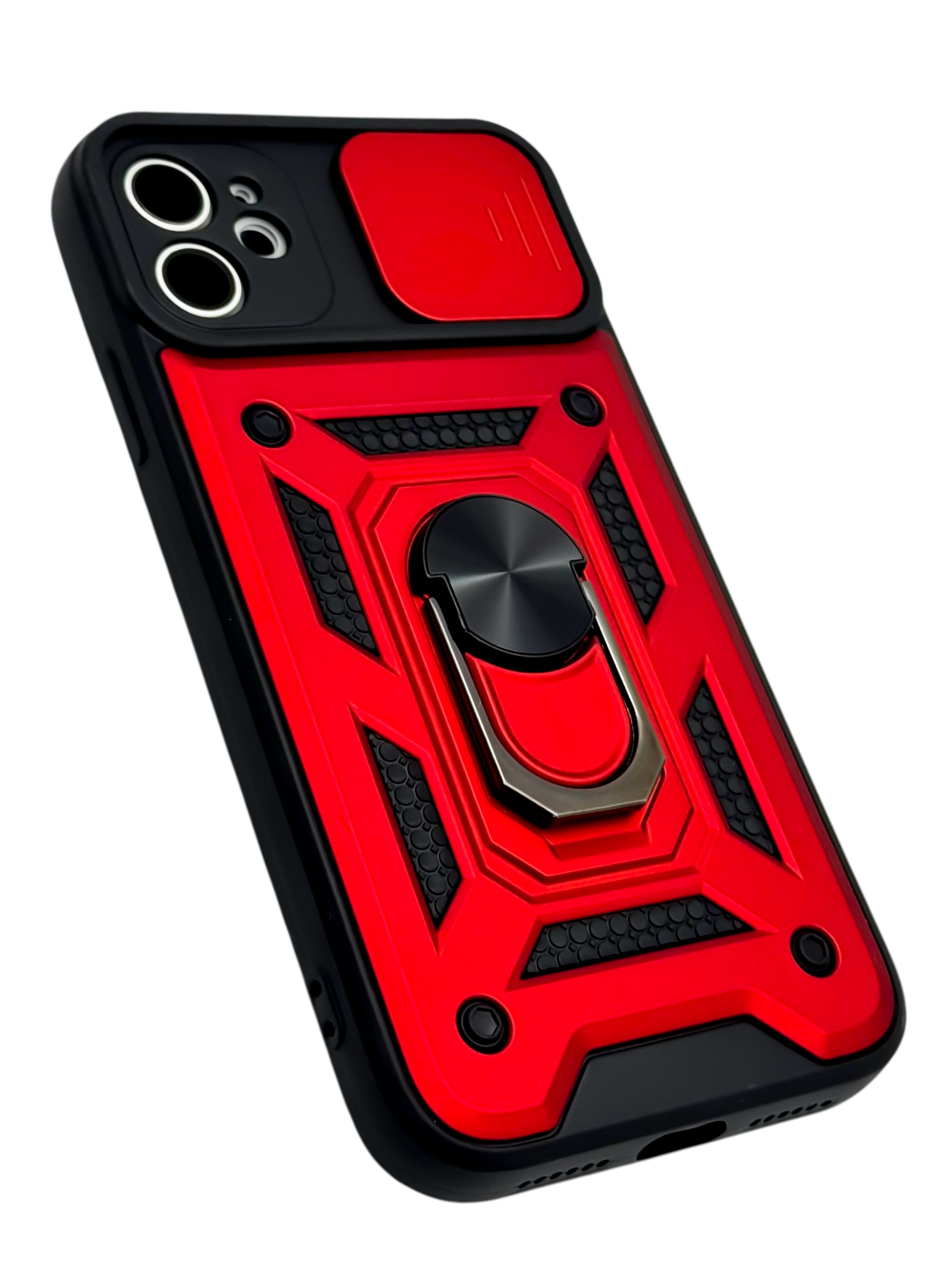 Funda Para iPhone 11 normal (6.1) rigida con doble proteccion en area de camaras y anillo roja