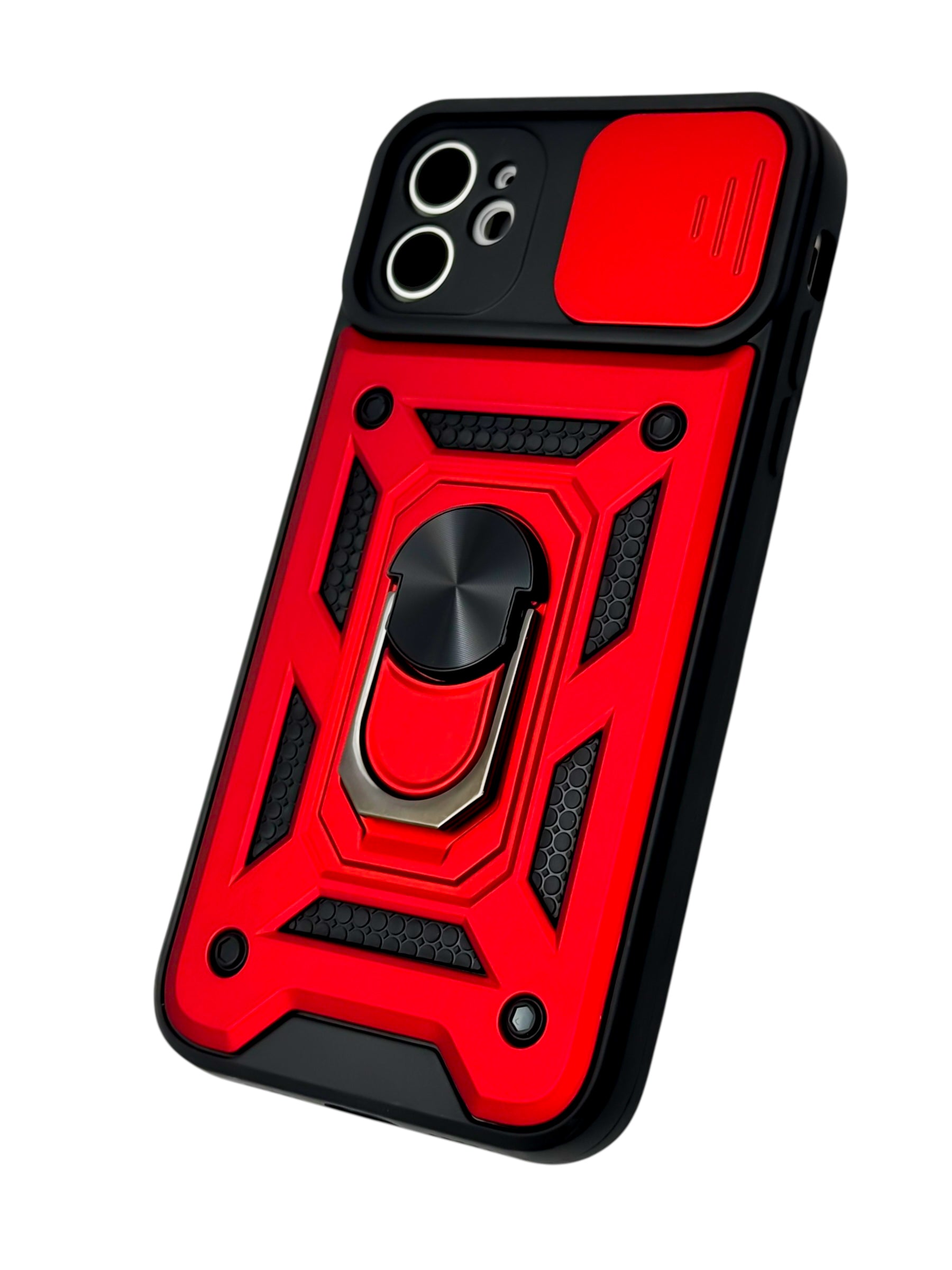 Funda Para iPhone 11 normal (6.1) rigida con doble proteccion en area de camaras y anillo roja